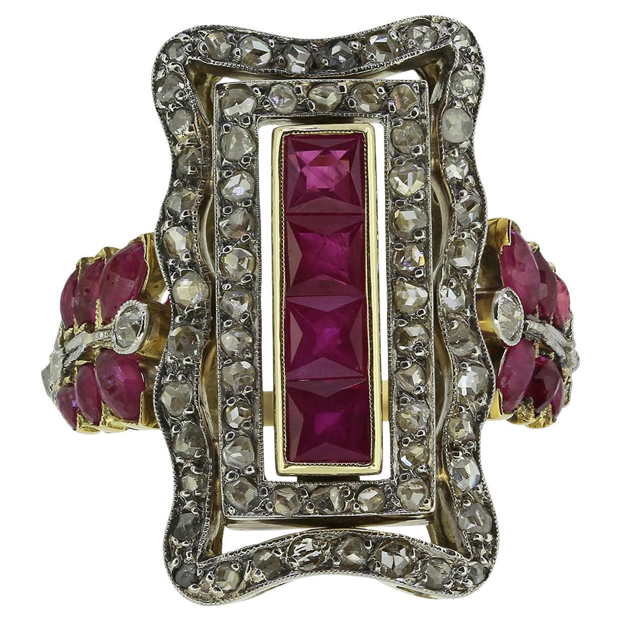 Continental Antique Ruby and Diamond Dress Ring