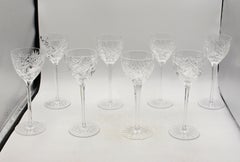 Continental Antique Set of 8 Handblown and Cut Crystal Wine Glasses