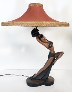 Continental Art Co. Dancers Chalkware Table Lamps, Art Deco Style, 1951