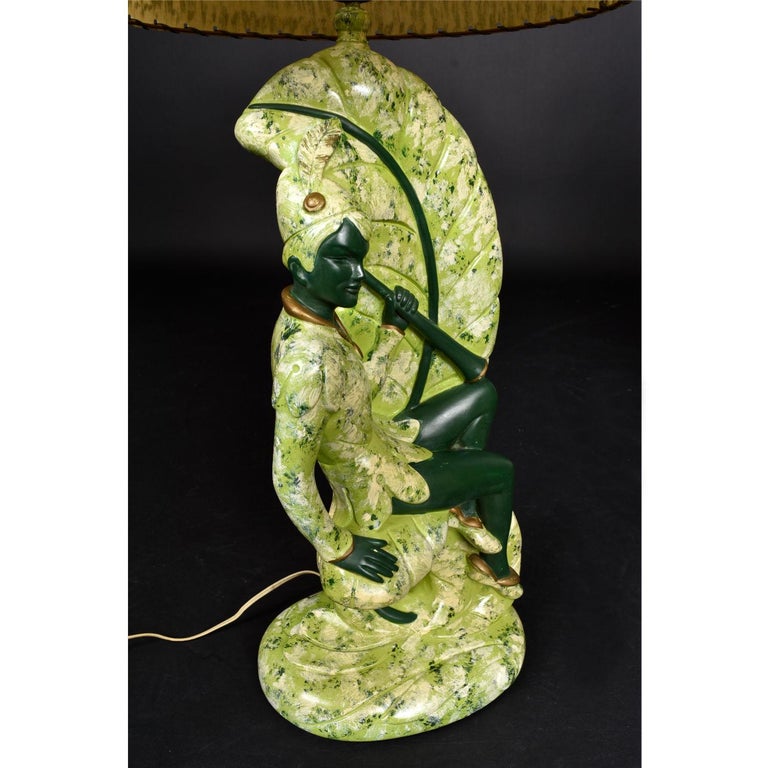 Continental Art Co. Green Fairy Chalkware Lamps with Fiberglass Shades