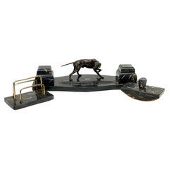 Vintage Continental Art Deco Bronze and Black Portor Marble Desk Set, circa 1925