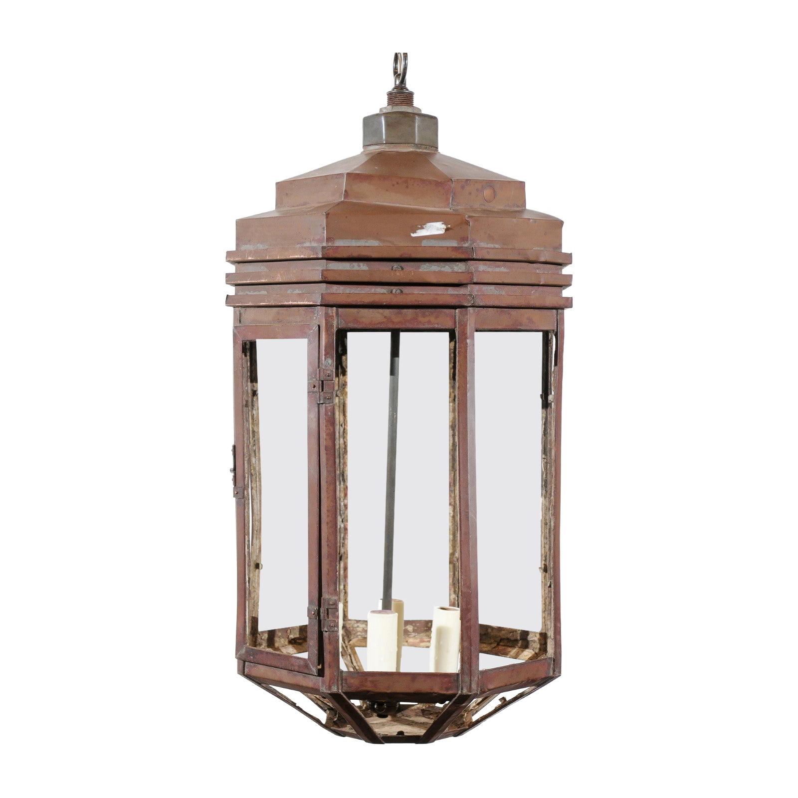Continental Art Deco Copper Lantern, Early 20th Century at 1stDibs