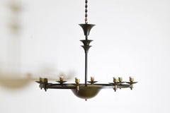 Continental Art Deco Period Green Painted & Brass 8-Light Chandelier, ca. 1835