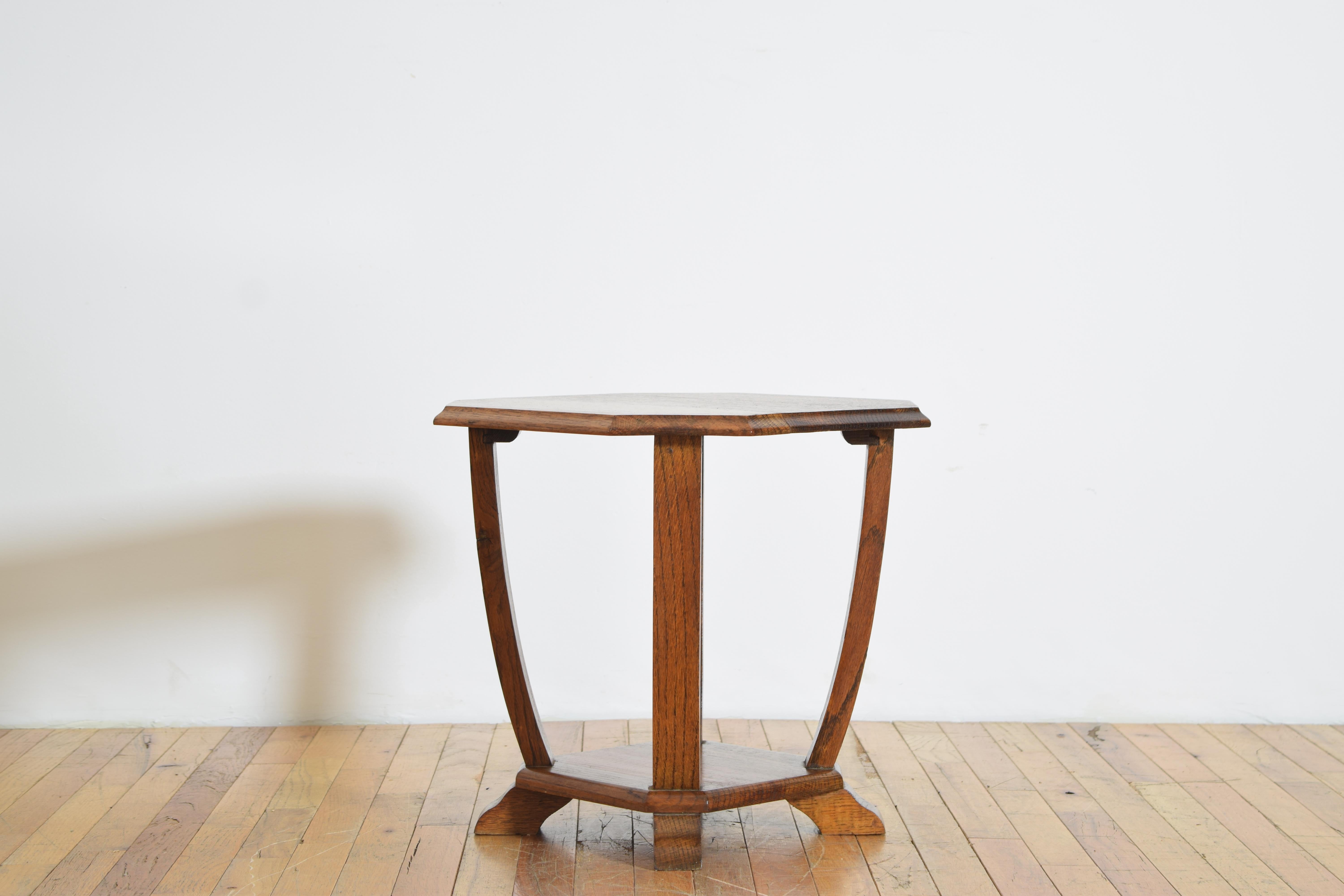Continental Art Deco Style Octagonal Oak Table, Mid-20th Century In Good Condition For Sale In Atlanta, GA