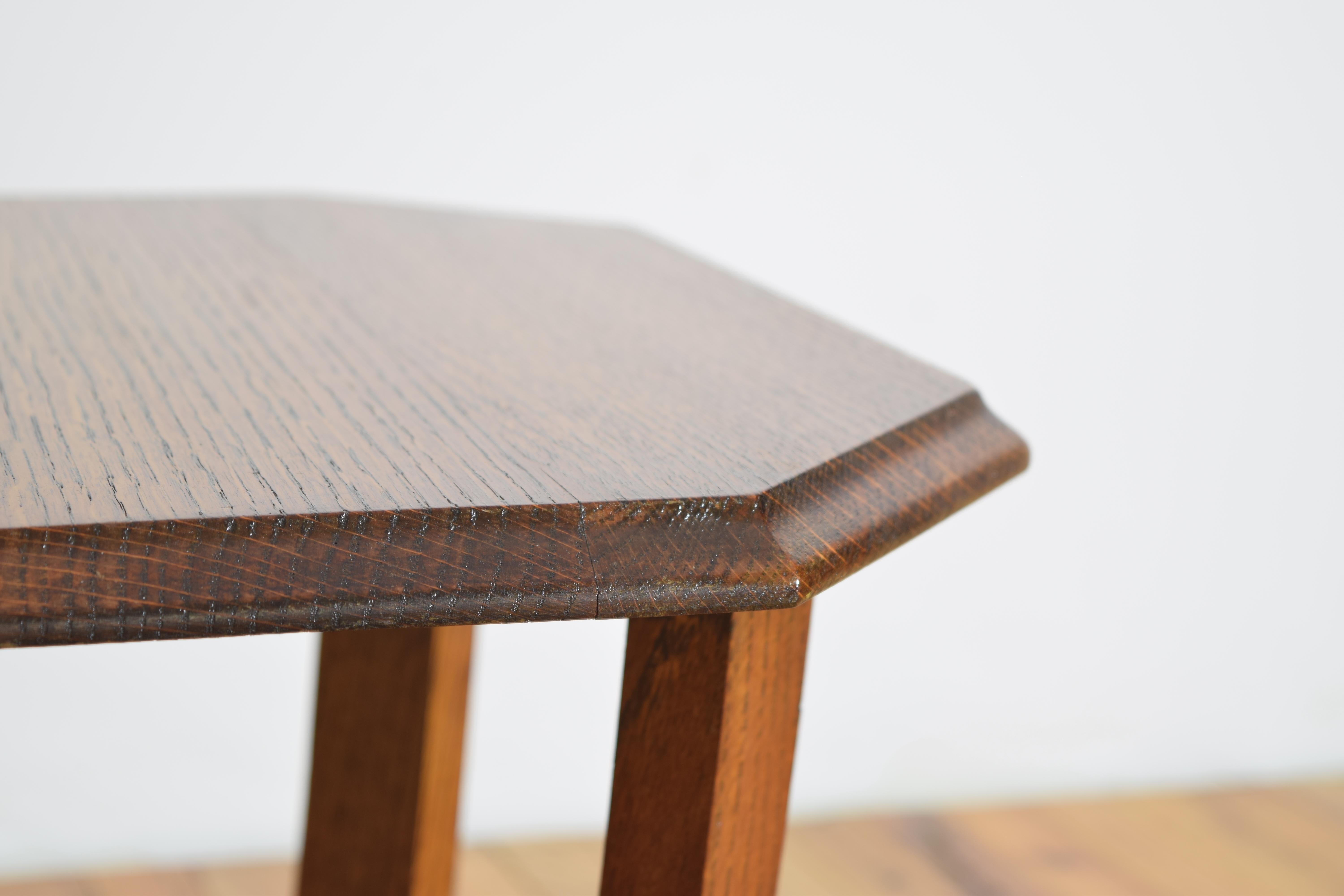 Continental Art Deco Style Octagonal Oak Table, Mid-20th Century For Sale 1