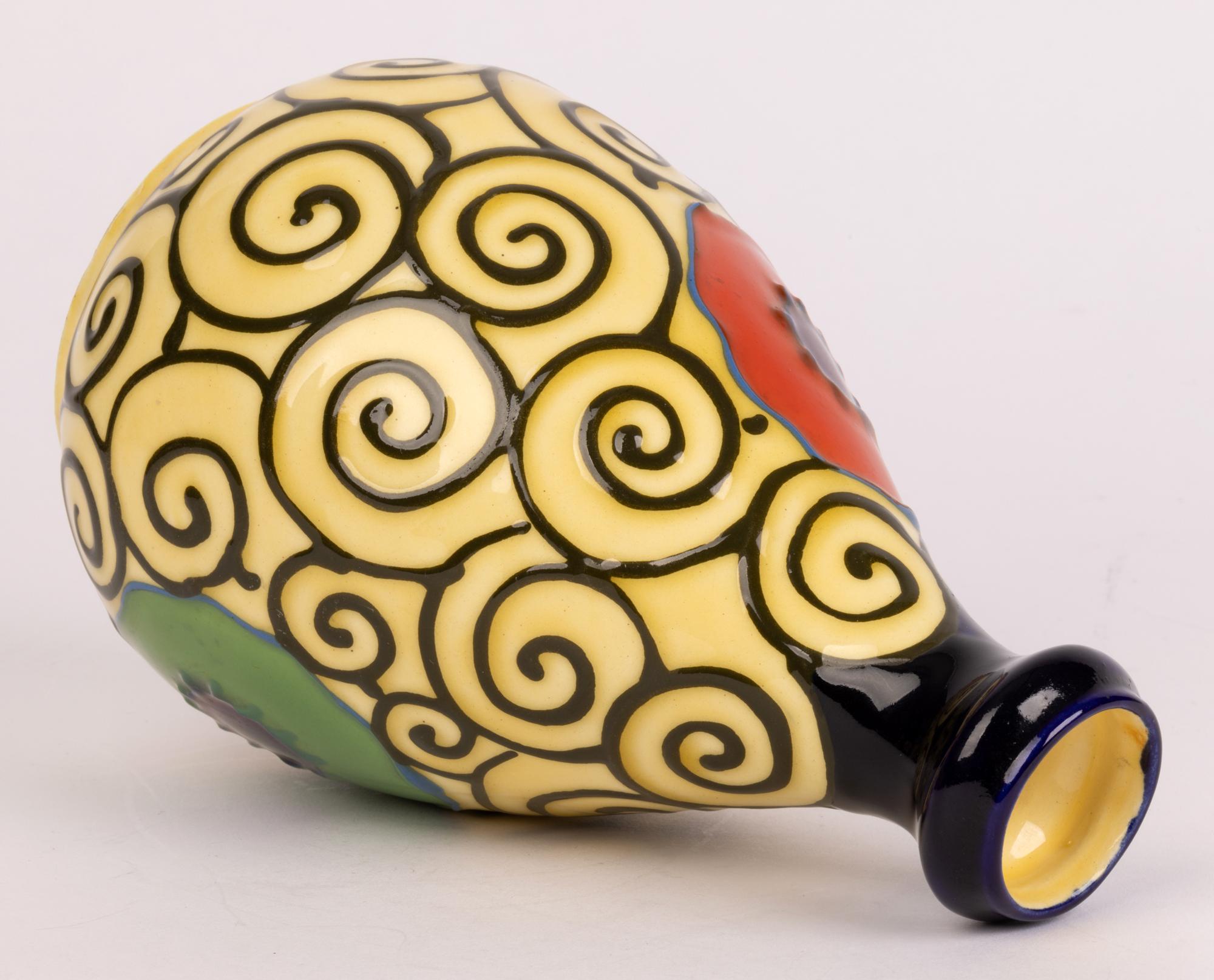 Austrian Continental Art Deco Stylish Tube-Lined Poppy Pattern Art Pottery Vase For Sale