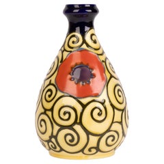 Continental Art Deco Stylish Tube-Lined Poppy Pattern Art Pottery Vase