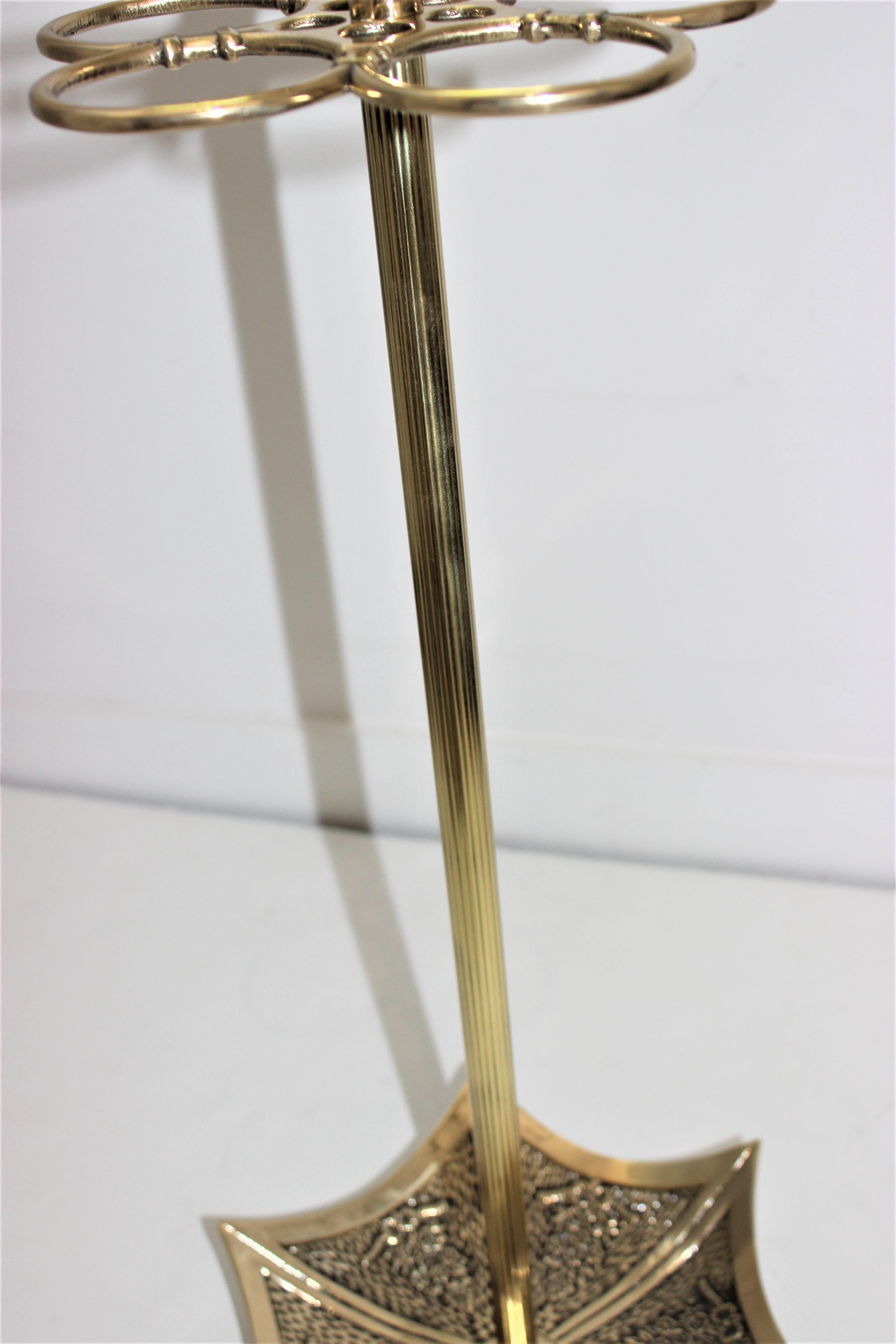 European Continental Art Deco Umbrella Stand Polished Brass