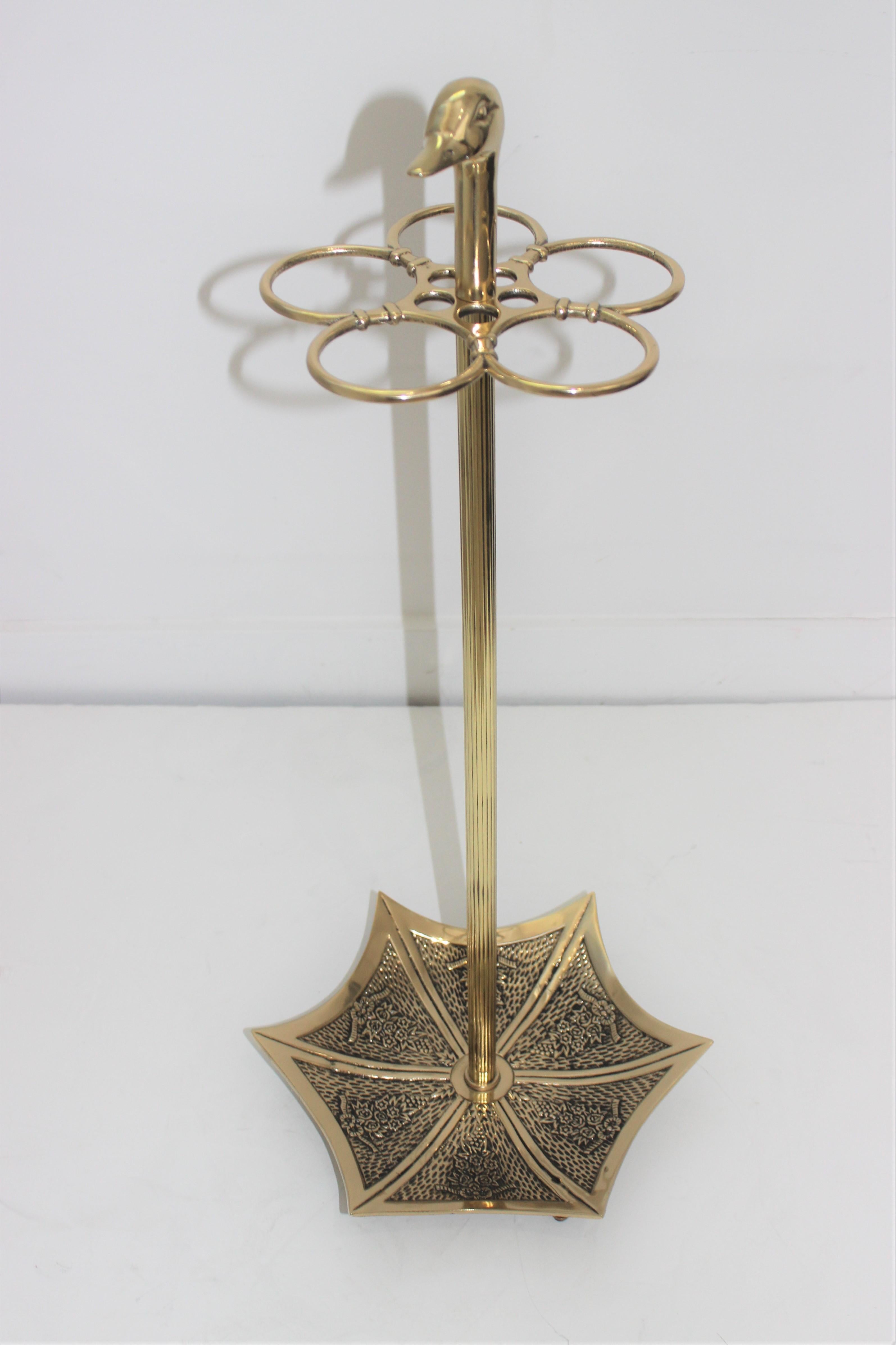 Continental Art Deco Umbrella Stand Polished Brass In Good Condition In West Palm Beach, FL