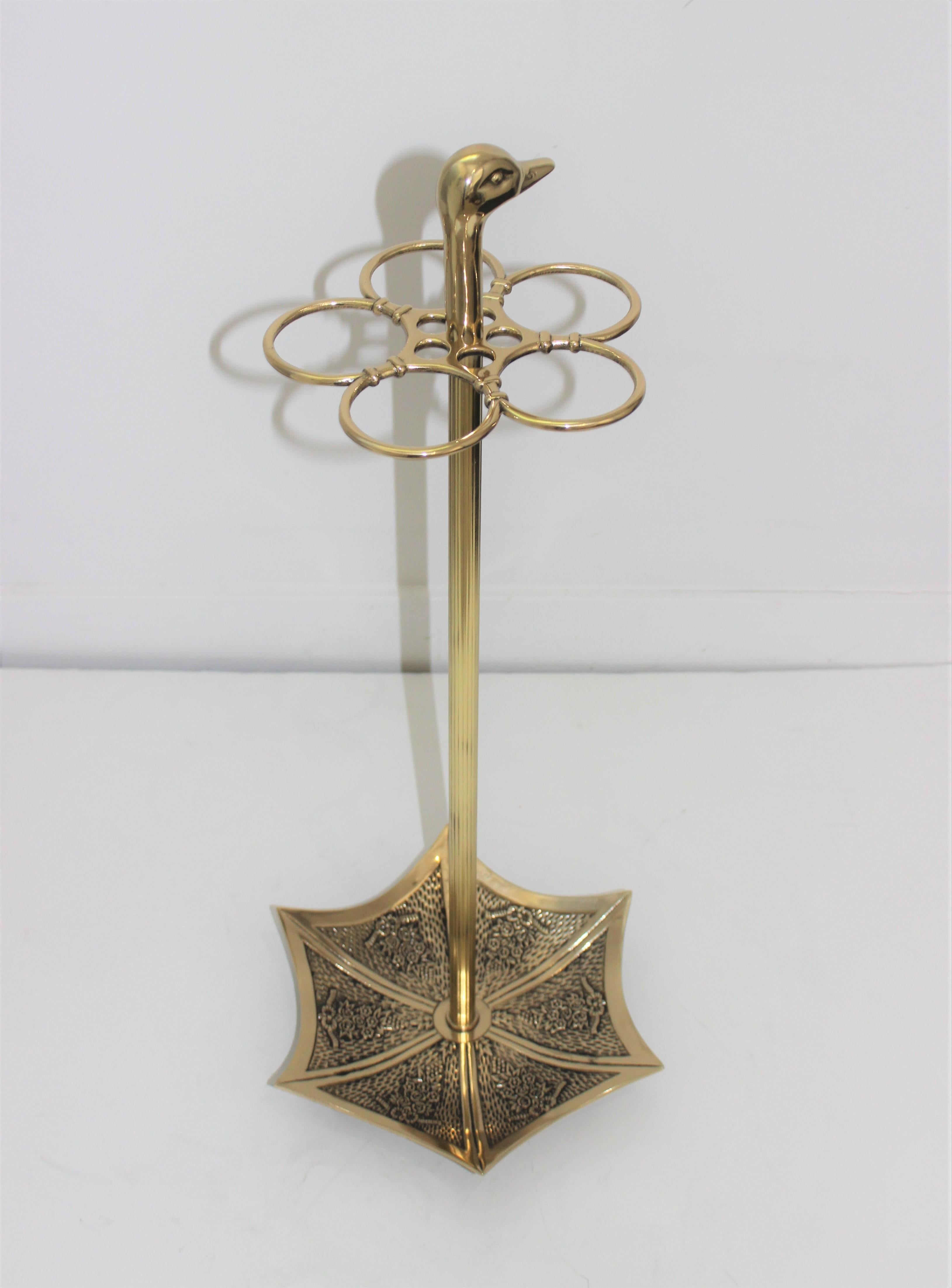 Continental Art Deco Umbrella Stand Polished Brass 1
