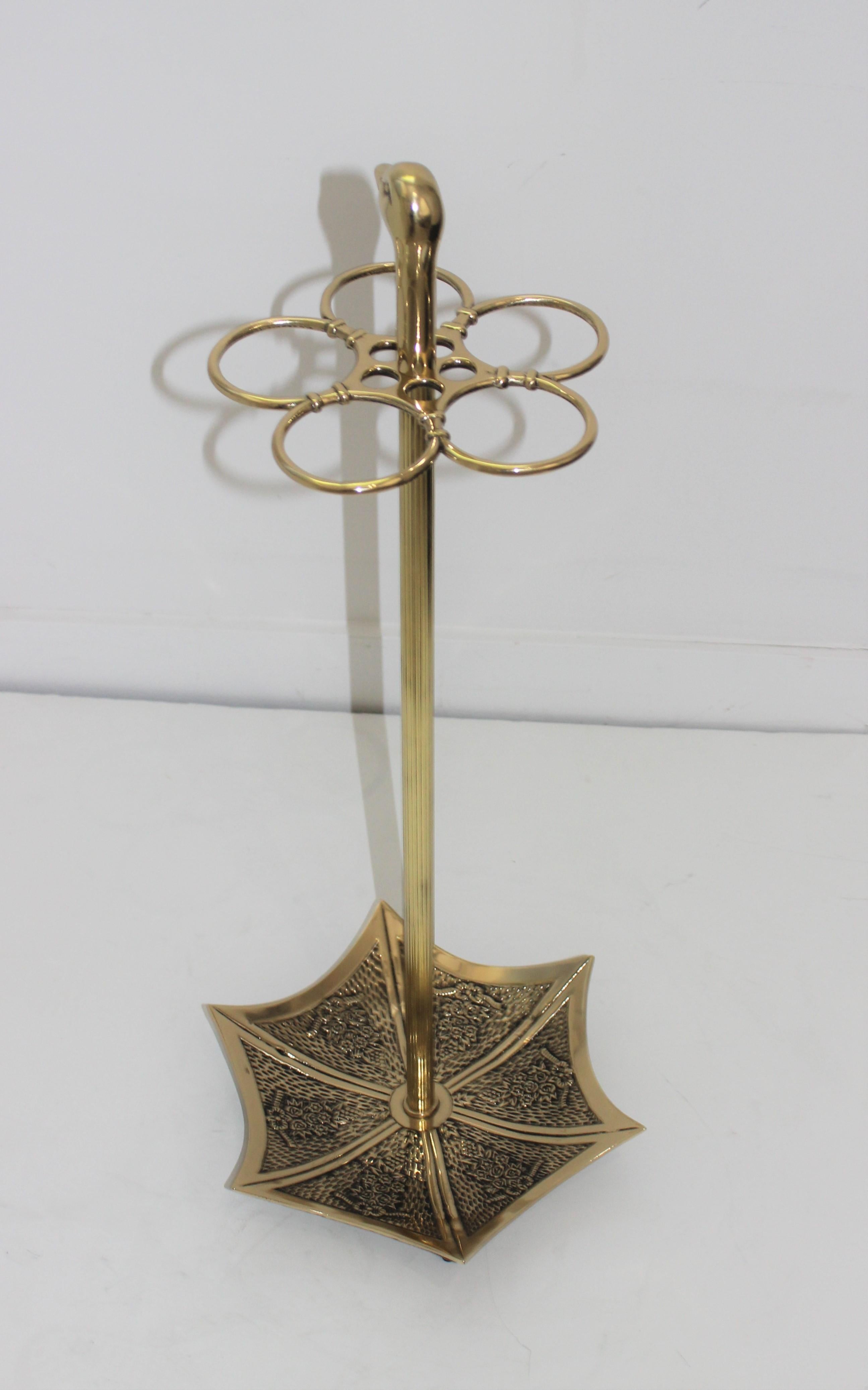 Continental Art Deco Umbrella Stand Polished Brass 2