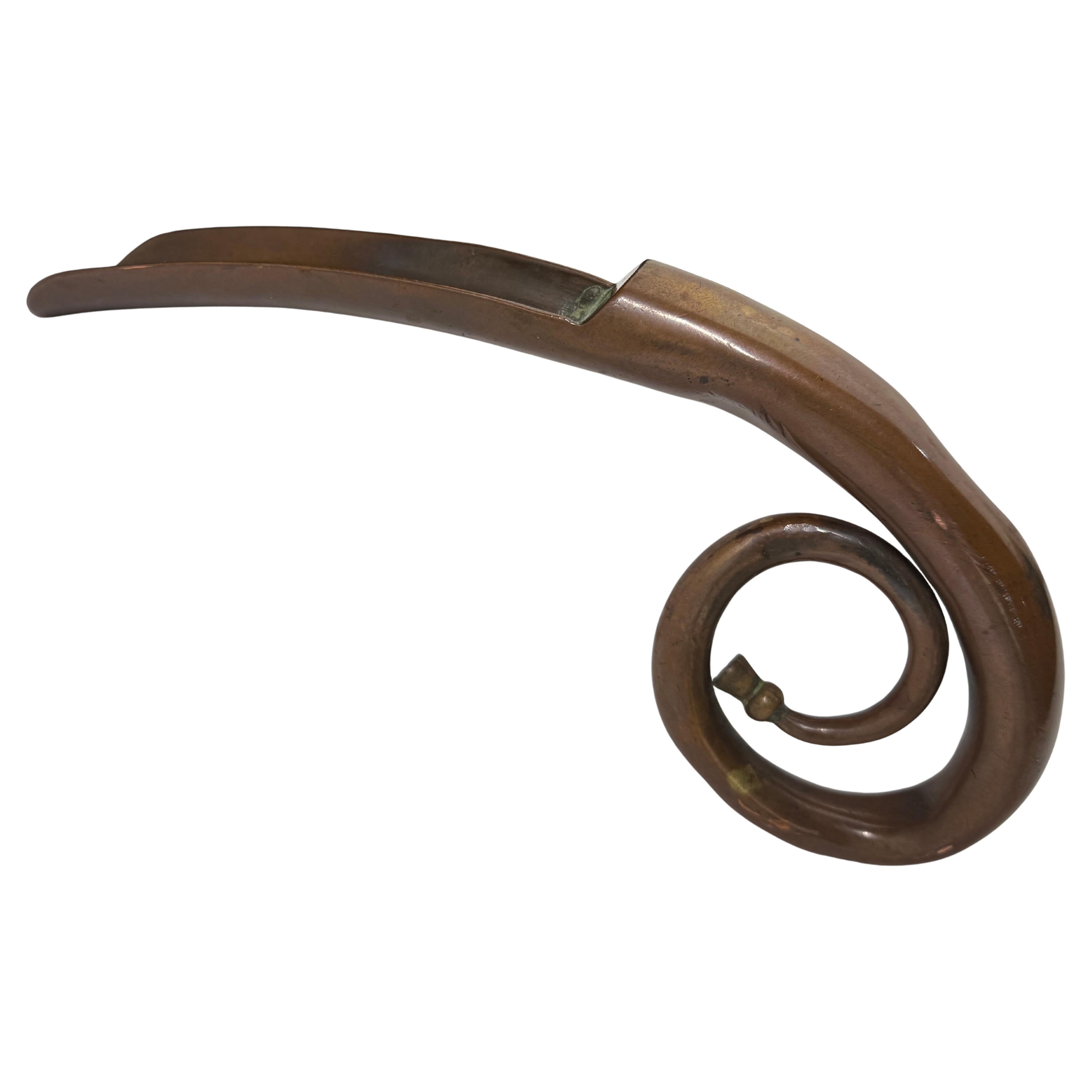 Continental Art Nouveau Bronze Shoehorn In the Form of a Hunting Horn C. 1900