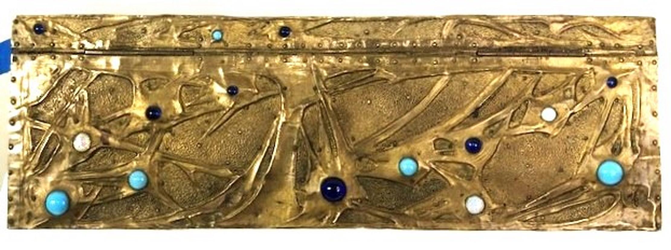 French Continental Art Nouveau Copper, Glass & Wood Jewelry Box, Ca. 1900 For Sale