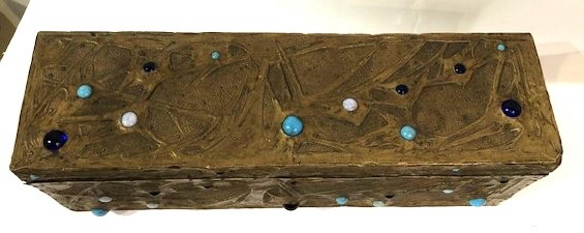 Bronzed Continental Art Nouveau Copper, Glass & Wood Jewelry Box, Ca. 1900 For Sale
