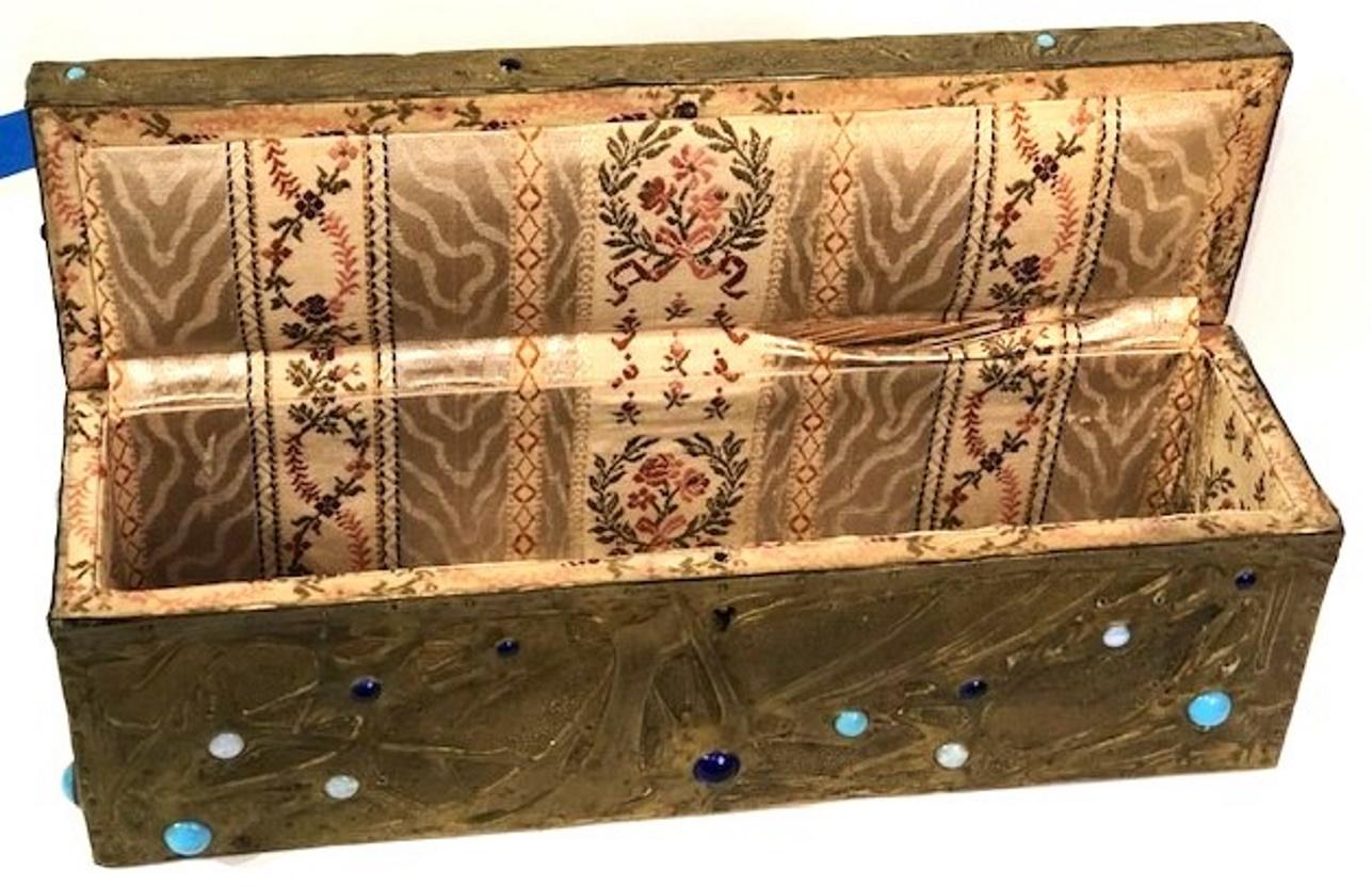 Continental Art Nouveau Copper, Glass & Wood Jewelry Box, Ca. 1900 For Sale 1
