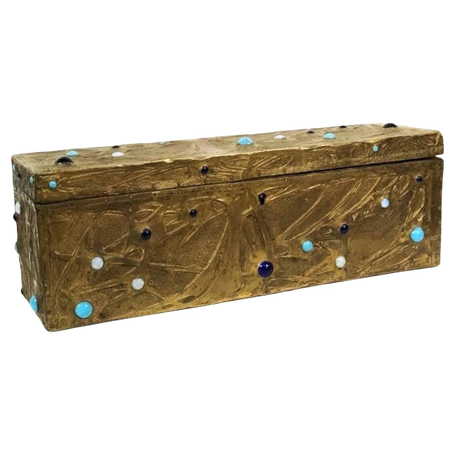 Joyero Art Nouveau Continental de cobre, cristal y madera, Ca. 1900