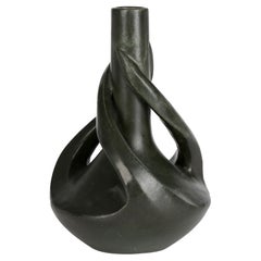 Continental Art Nouveau Sculptural Three Handled Art Pottery Vase