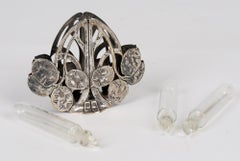 Continental Art Nouveau Silver Plated Seed Head Triple Scent Bottle Holder