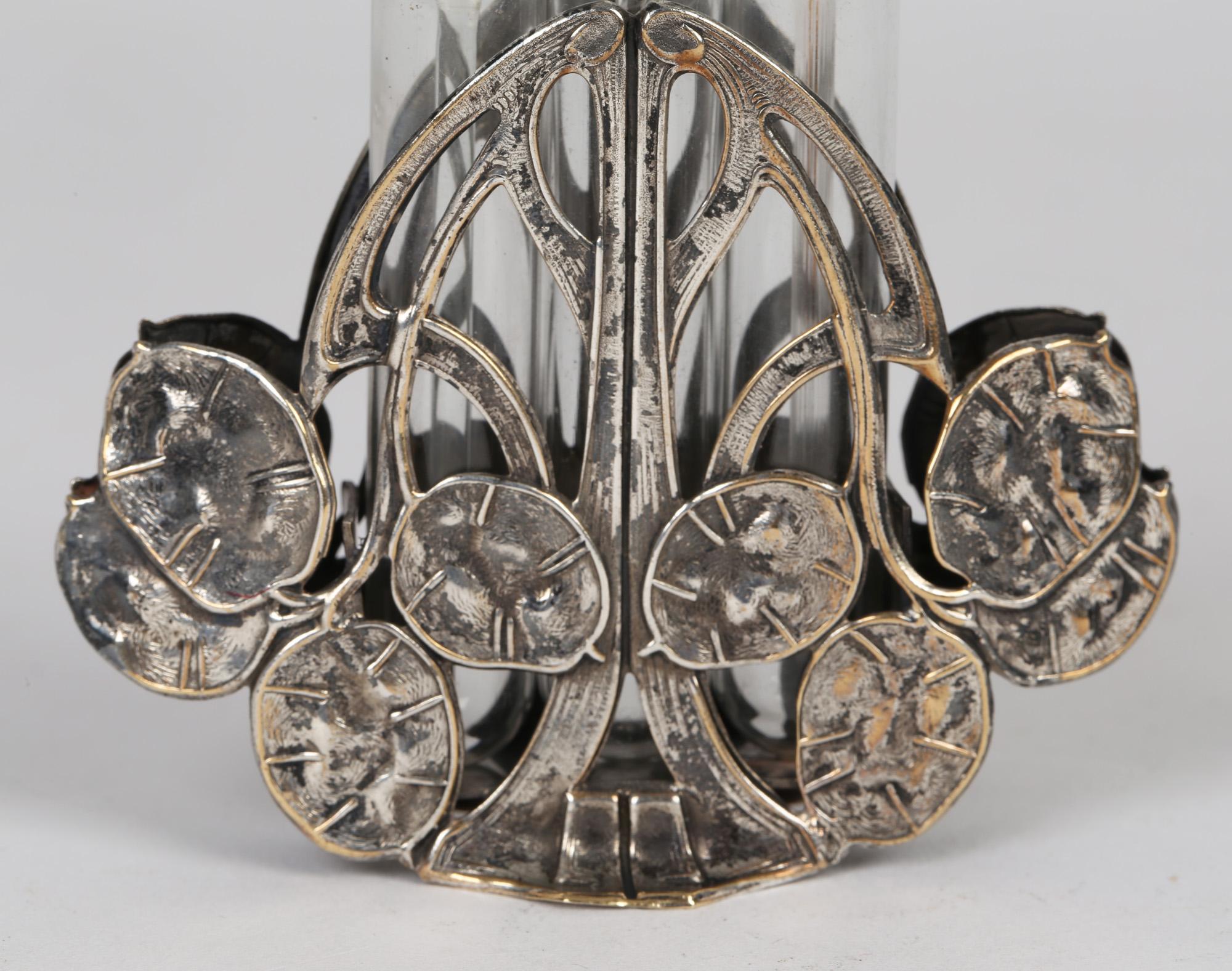 Austrian Continental Art Nouveau Silver Plated Seed Head Triple Scent Bottle Holder For Sale