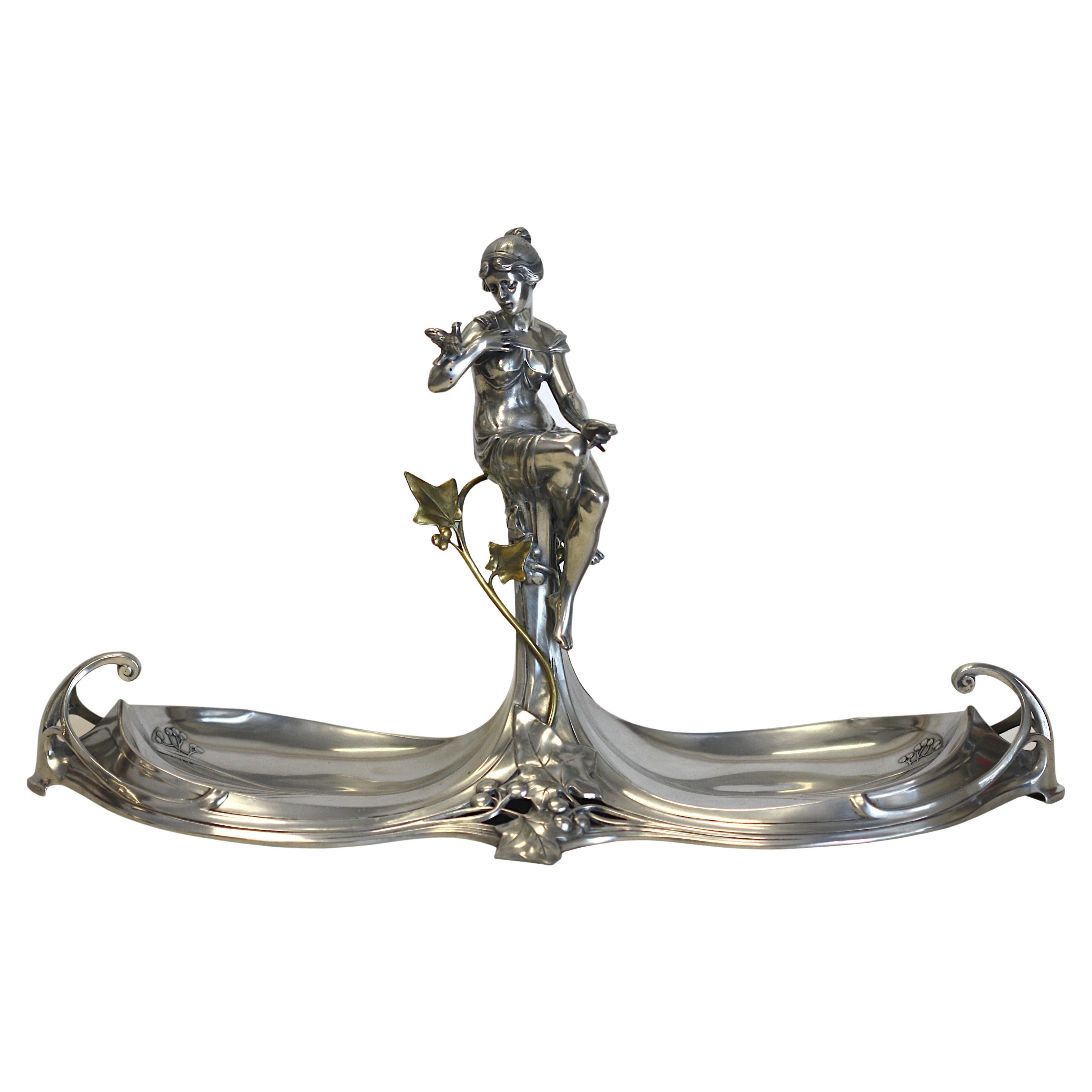 Continental Art Nouveau Silvered Metal Centerpiece For Sale