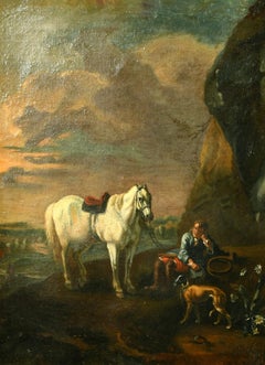 EARLY 19TH CENTURY CONTINENTAL SCHOOL, A WAYFARER AND HIS HORSE RESTING