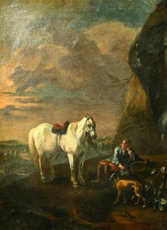 EARLY 19TH CENTURY CONTINENTAL SCHOOL, A WAYFARER AND HIS HORSE RESTING