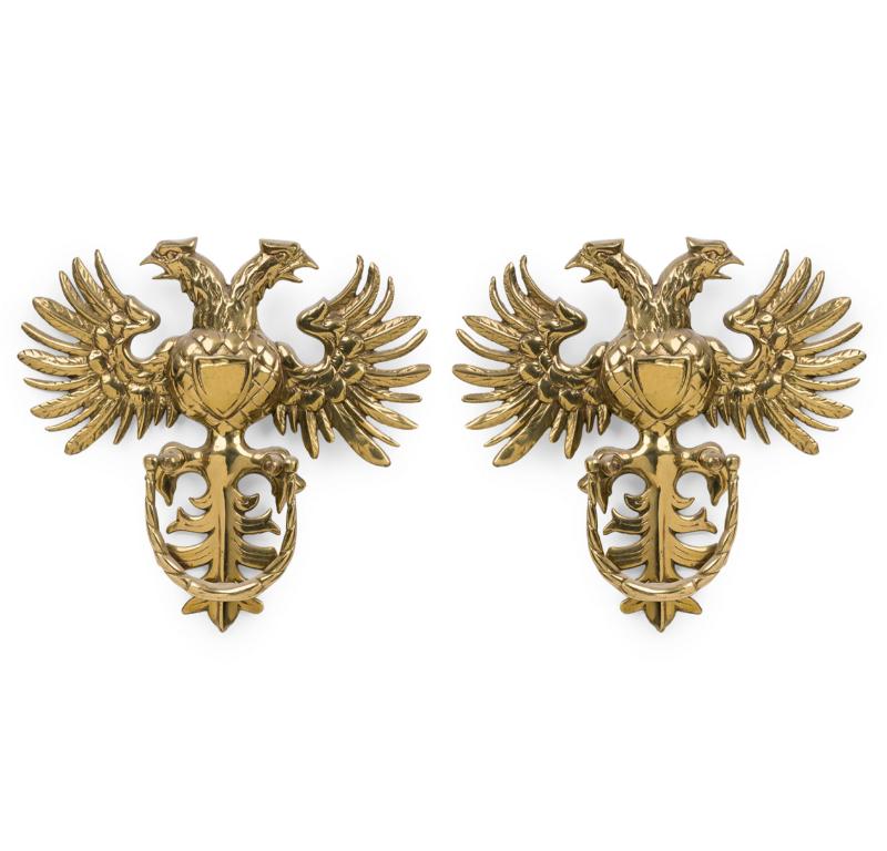 2 battenti in ottone in stile austriaco continentale (20° secolo) con disegno di aquila a doppia testa (PREZZO OGNI)