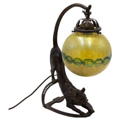Continental Austrian Cat Lamp With Loetz Shade