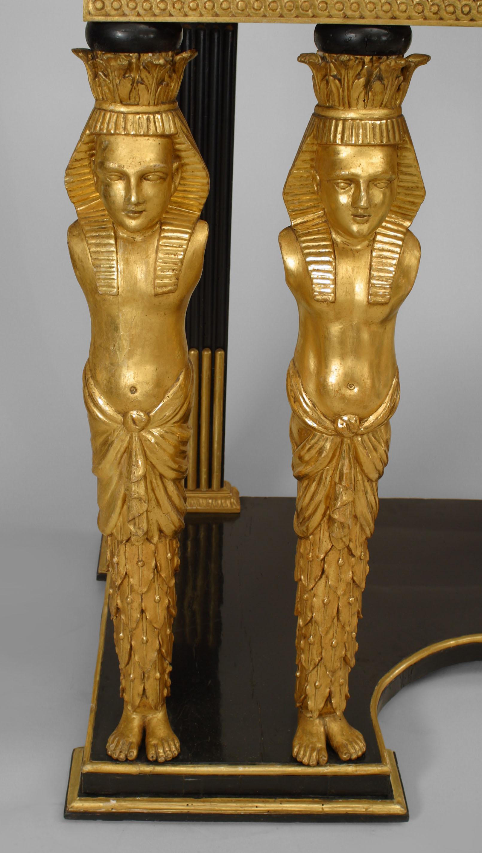 Empire Continental Austrian Ebonized Egyptian Figural Console Table For Sale