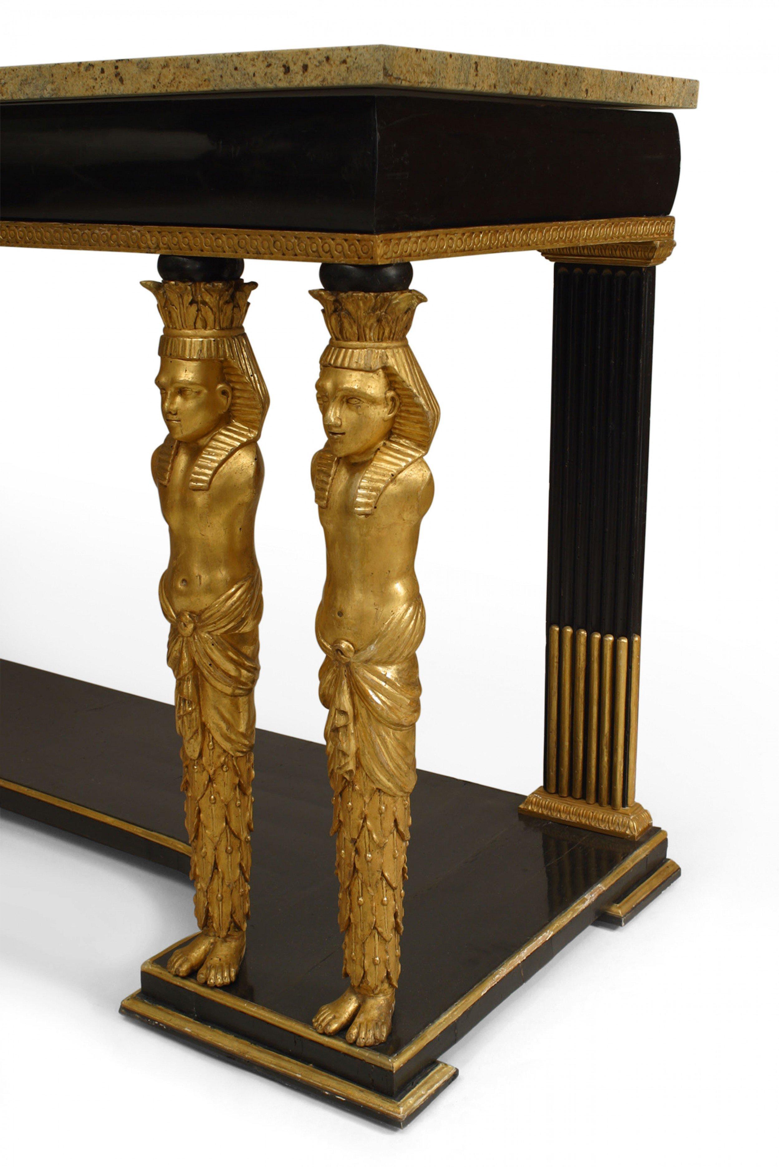 Carved Continental Austrian Ebonized Egyptian Figural Console Table For Sale