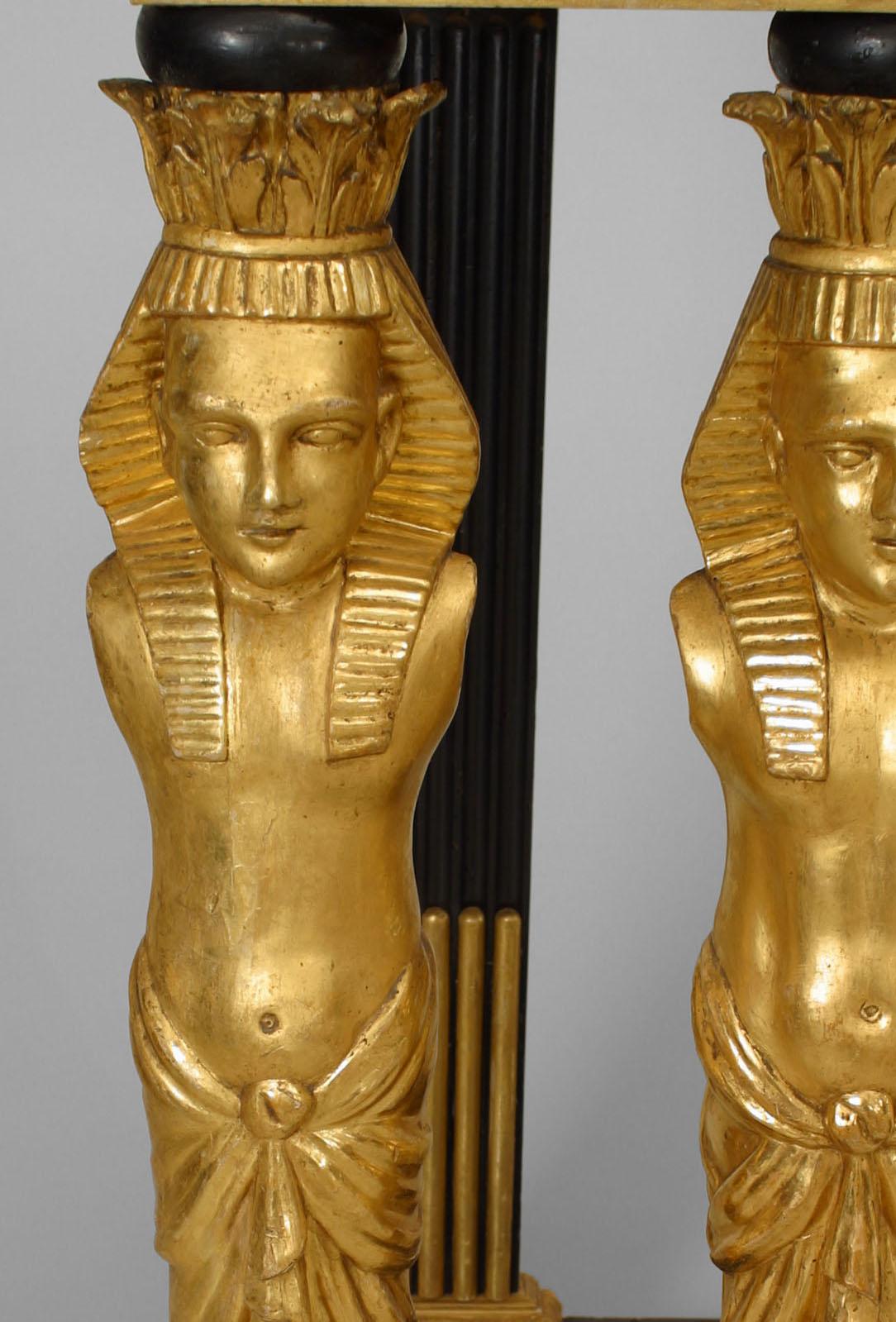 Continental Austrian Ebonized Egyptian Figural Console Table In Good Condition For Sale In Queens, NY