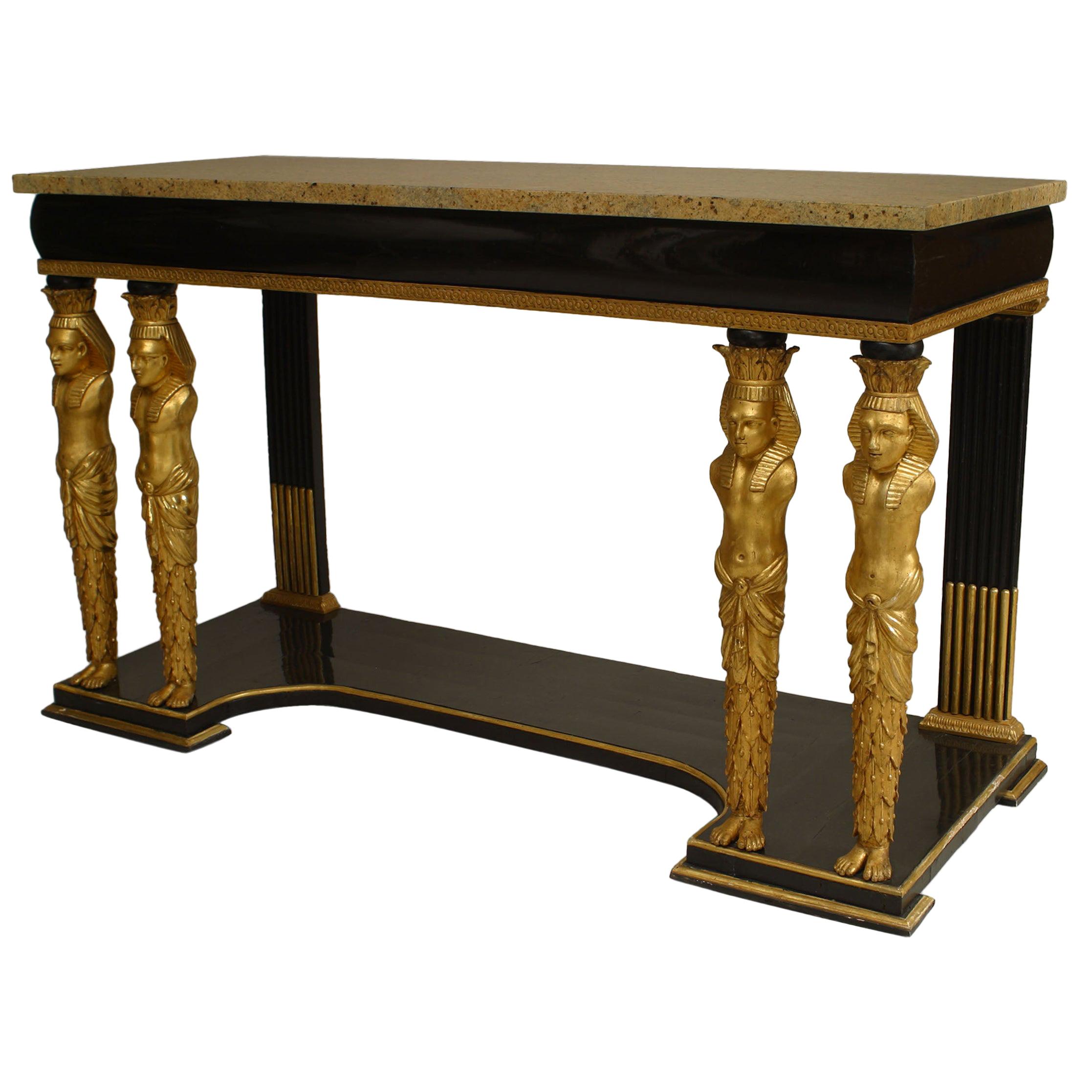 Continental Austrian Ebonized Egyptian Figural Console Table