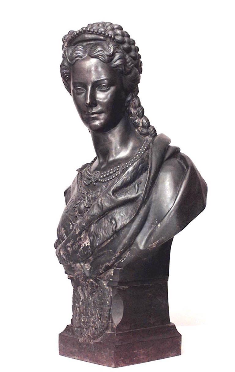 Continental Austrian Hungarian (19th Cent) large iron bust of a Queen Elizabeth on plinth (signed: E. ZAGUT, Tusey. Meuse)
