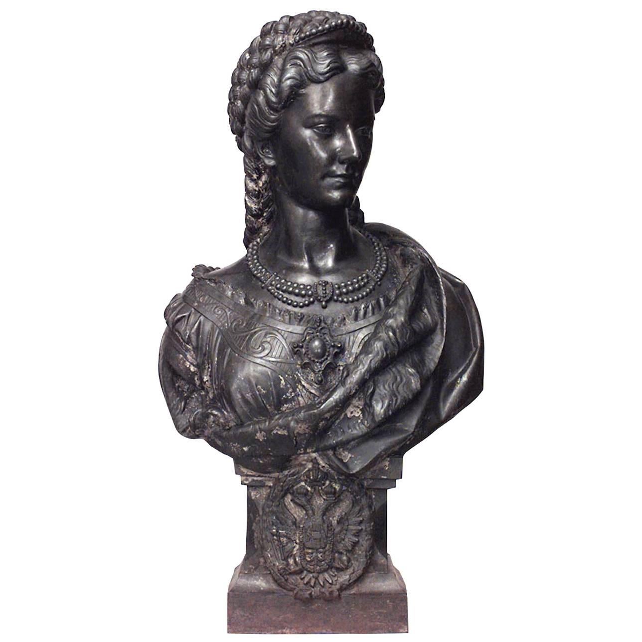 Austrian Hungarian Iron Queen Elizabeth Bust For Sale