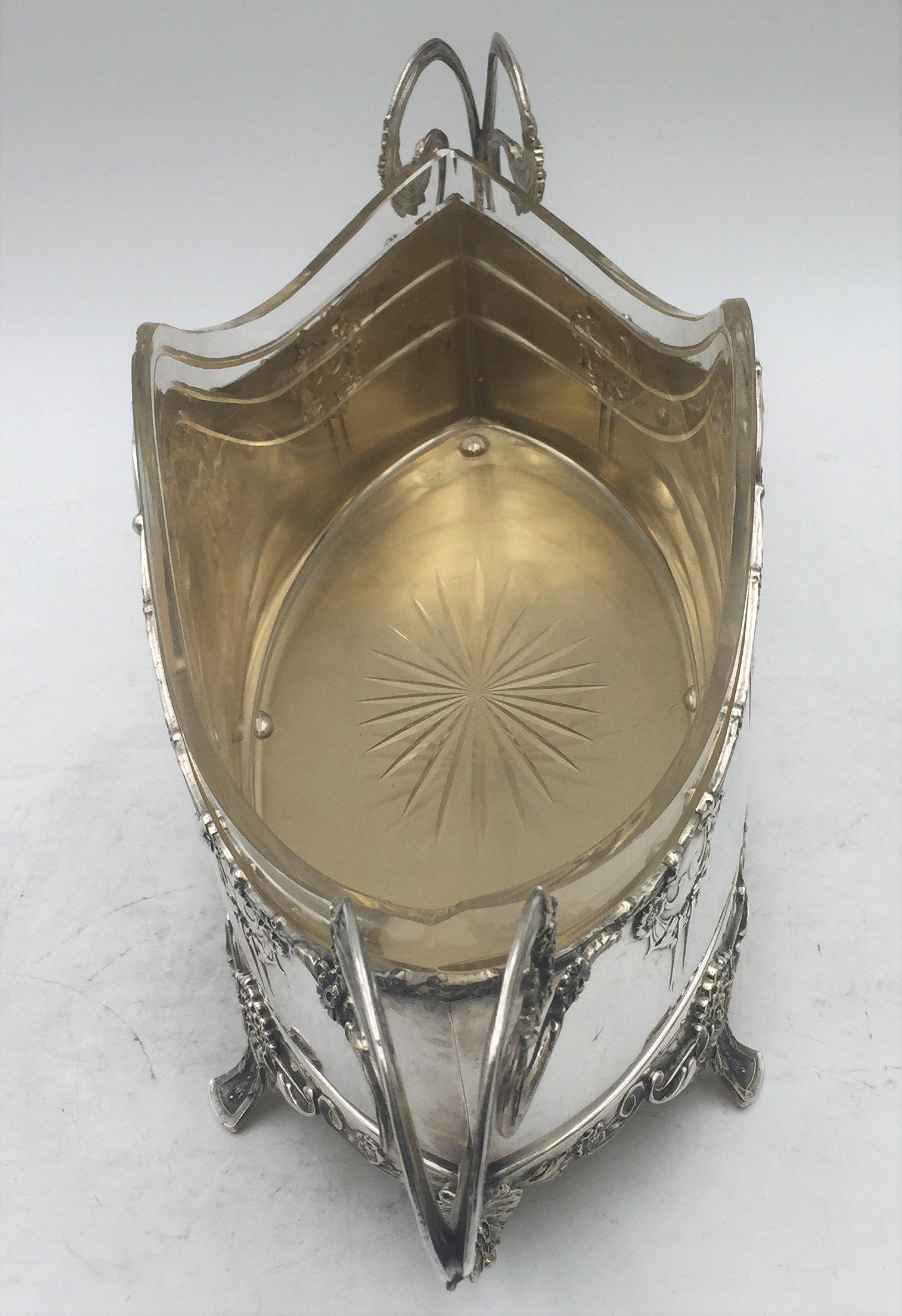 Continental Austrian Silver Centerpiece Bowl in Art Nouveau Style For Sale 1