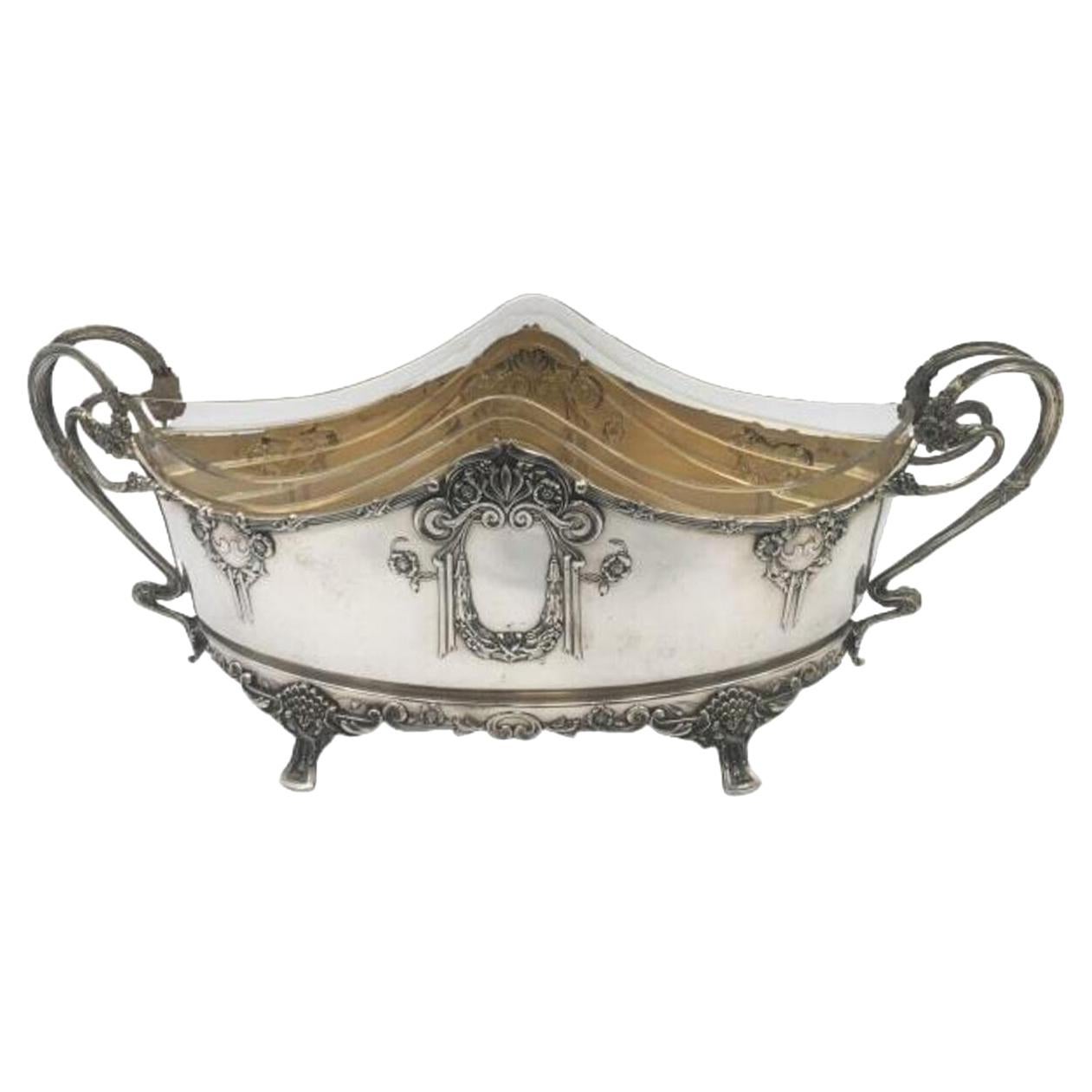 Continental Austrian Silver Centerpiece Bowl in Art Nouveau Style For Sale