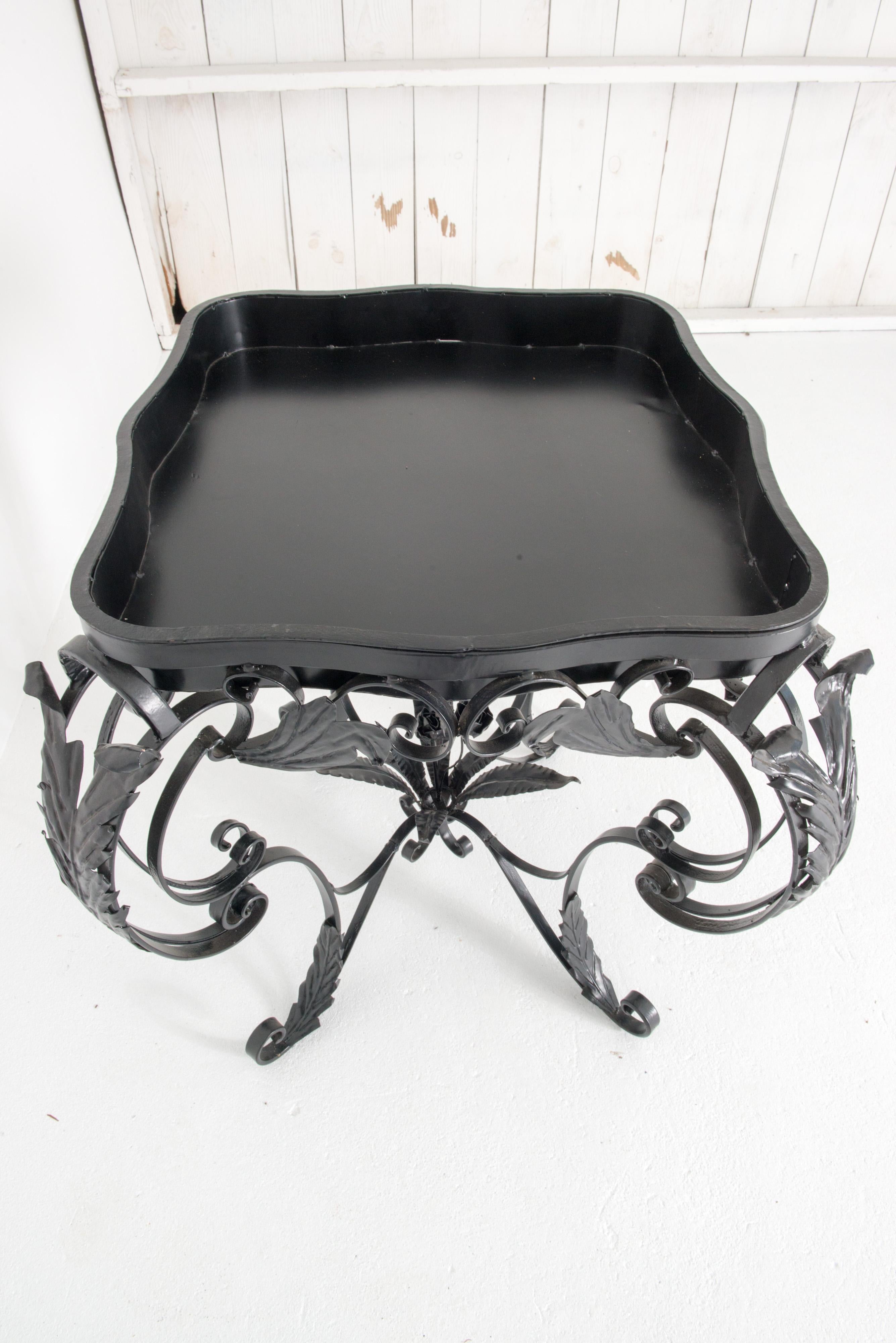 Continental Baroque Black Wrought Iron Planter Tray Table 6