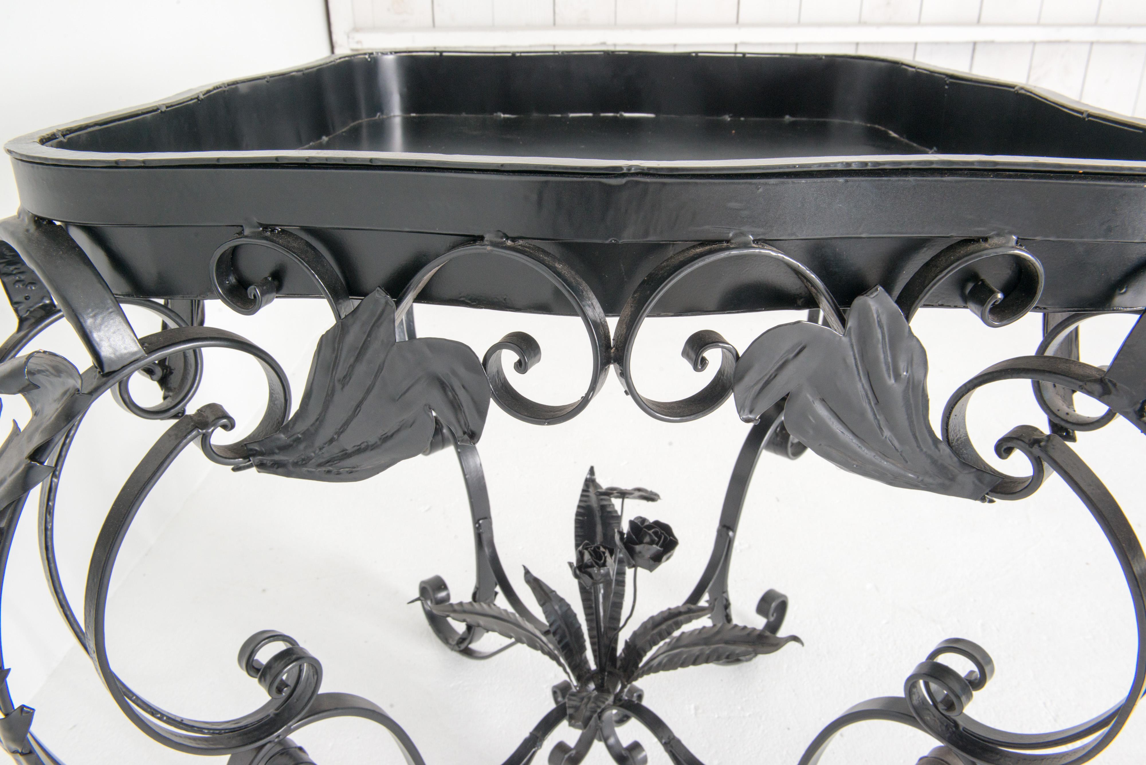 Continental Baroque Black Wrought Iron Planter Tray Table 7