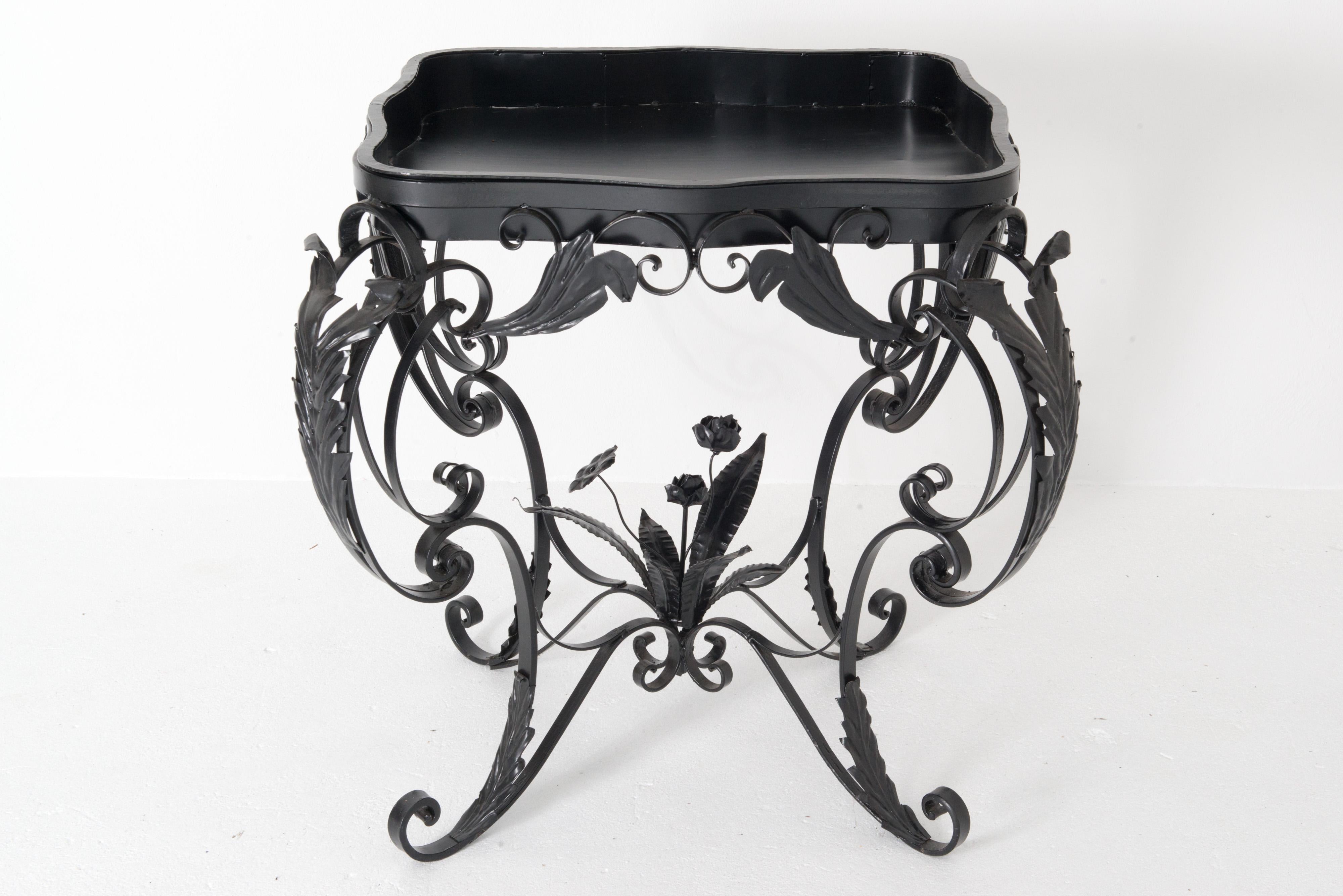 Continental Baroque Black Wrought Iron Planter Tray Table 8