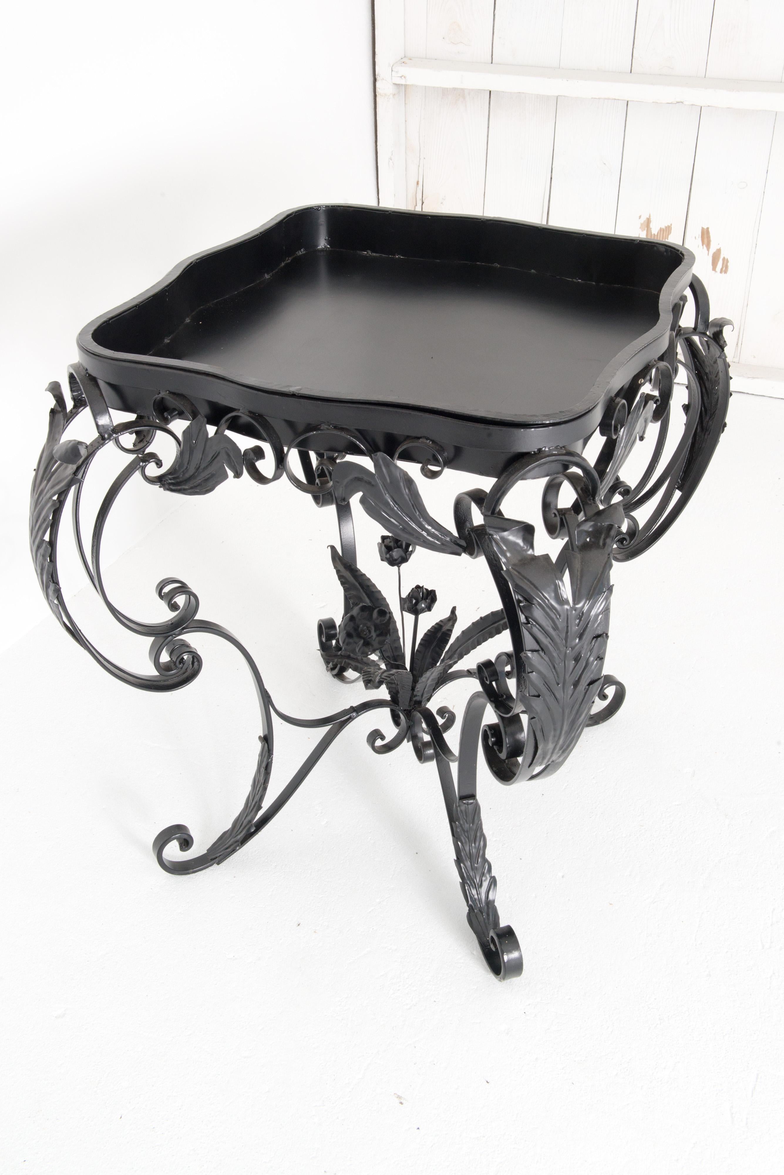 Continental Baroque Black Wrought Iron Planter Tray Table 9