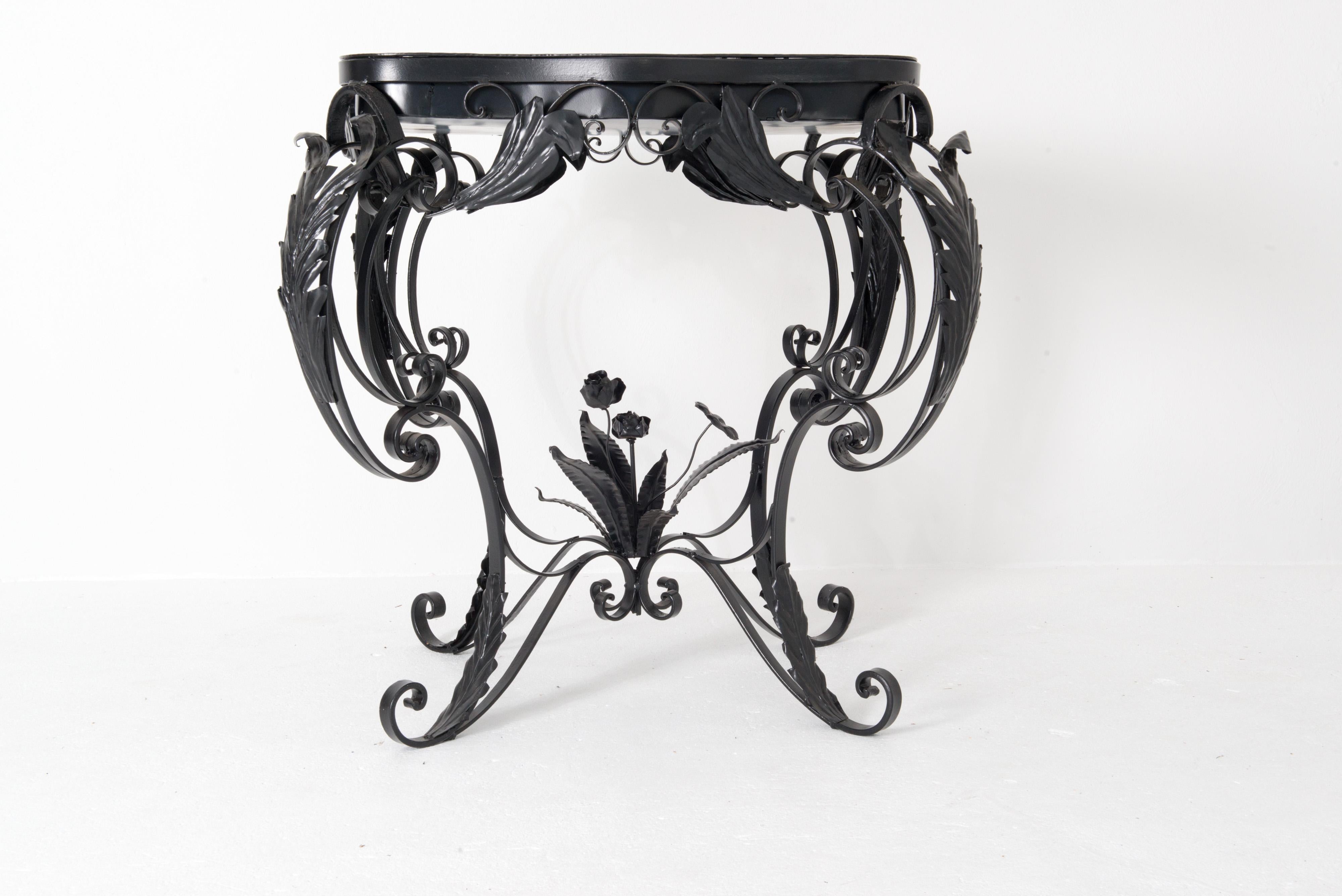 Baroque Revival Continental Baroque Black Wrought Iron Planter Tray Table
