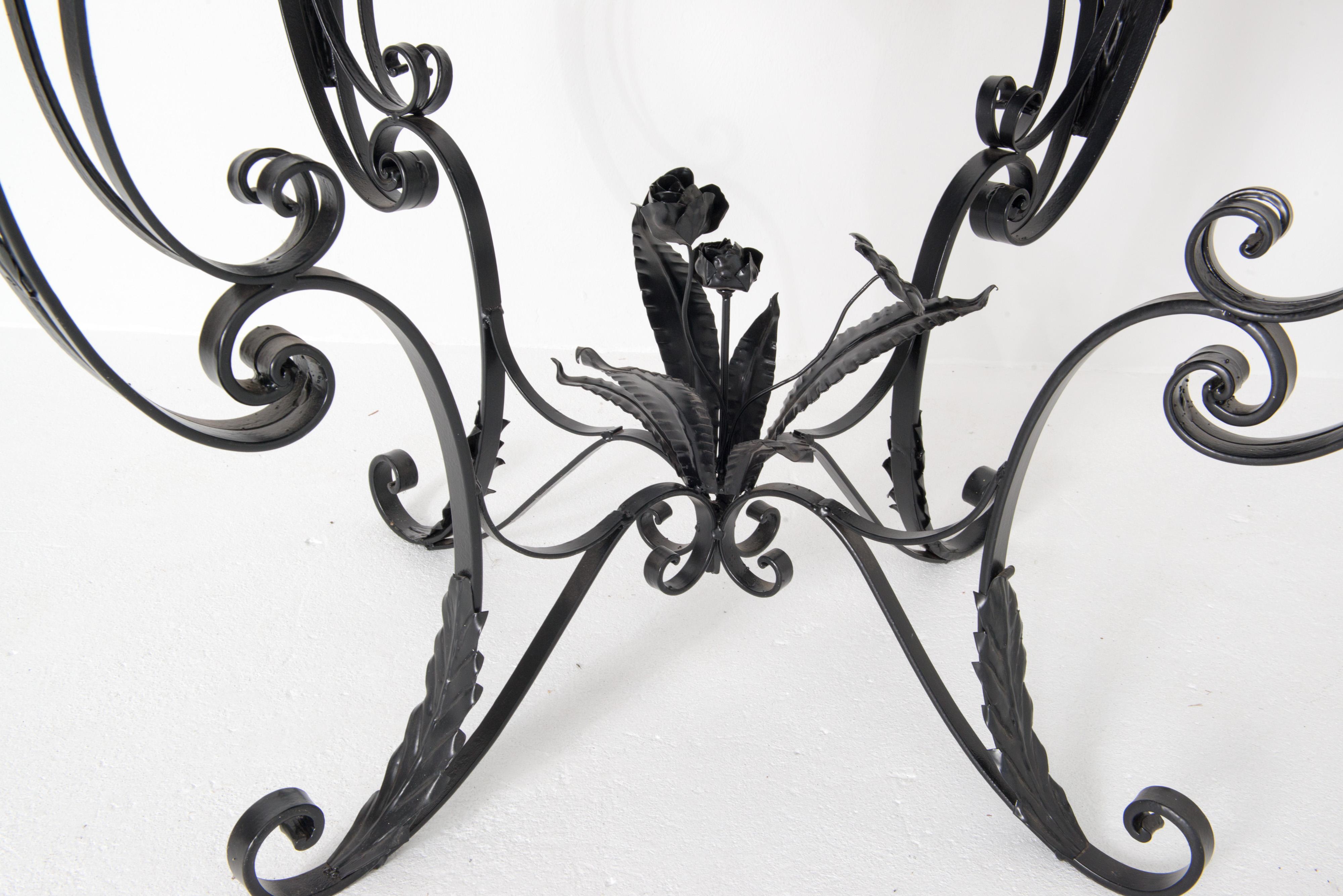 19th Century Continental Baroque Black Wrought Iron Planter Tray Table