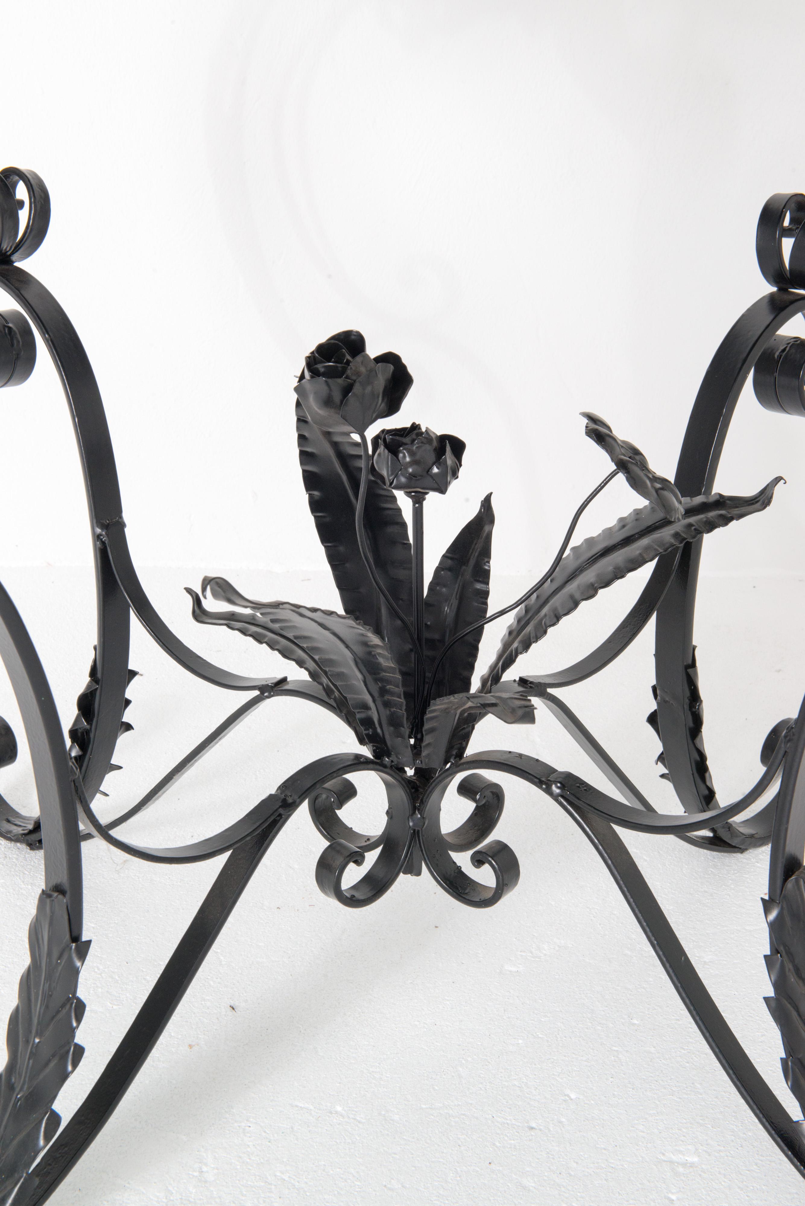 Continental Baroque Black Wrought Iron Planter Tray Table 1
