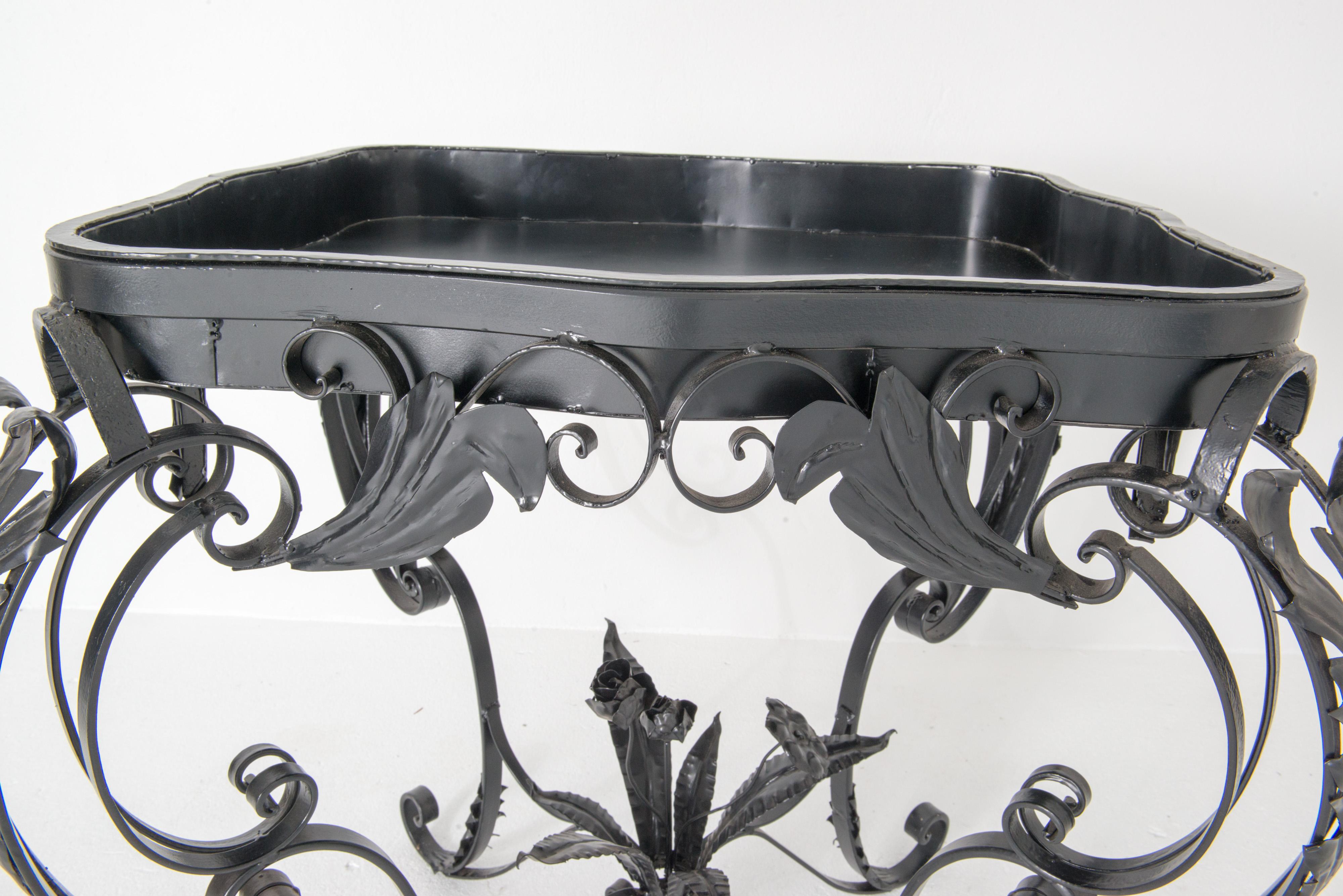 Continental Baroque Black Wrought Iron Planter Tray Table 2