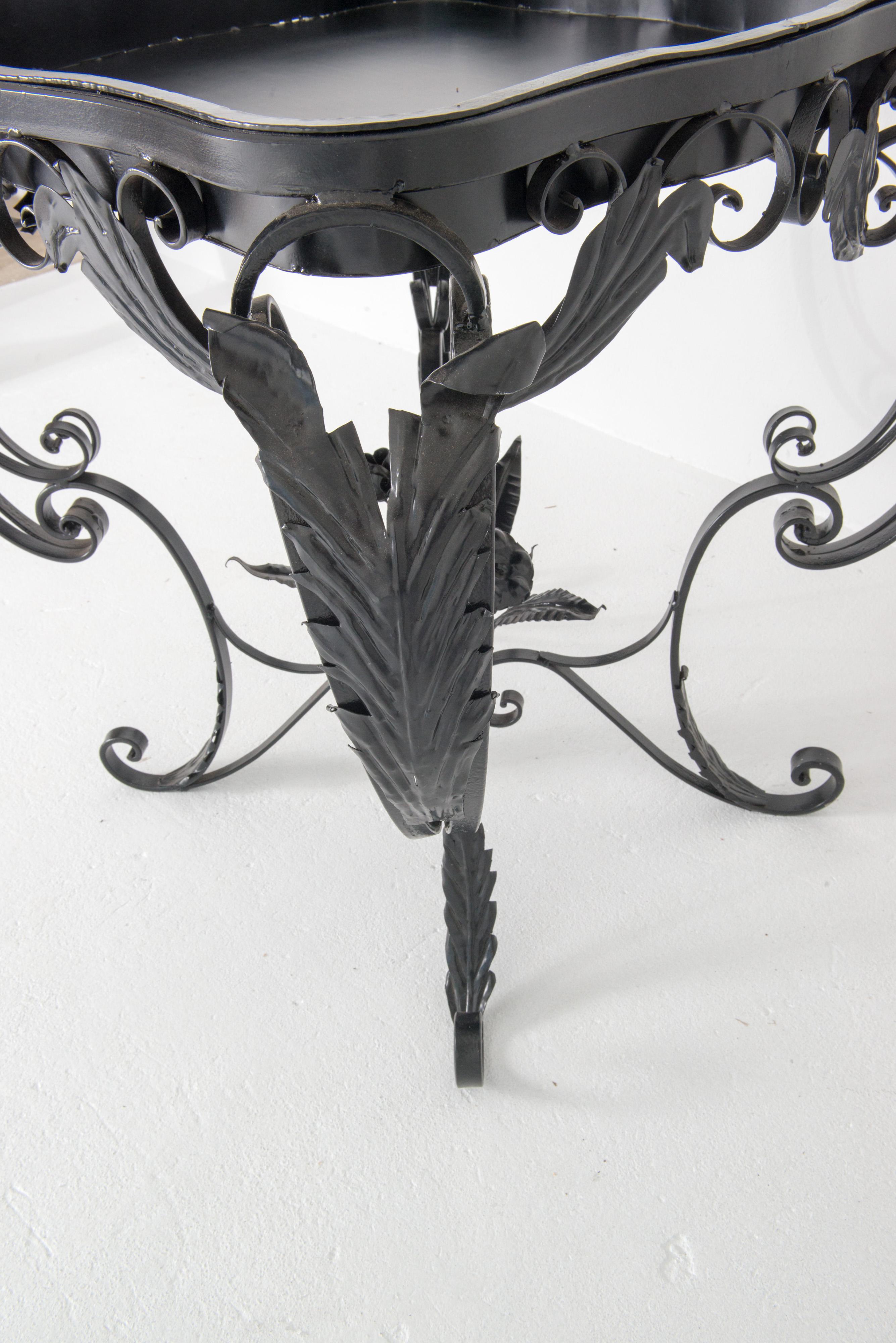 Continental Baroque Black Wrought Iron Planter Tray Table 3
