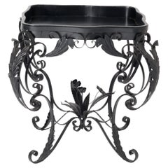 Continental Baroque Black Wrought Iron Planter Tray Table