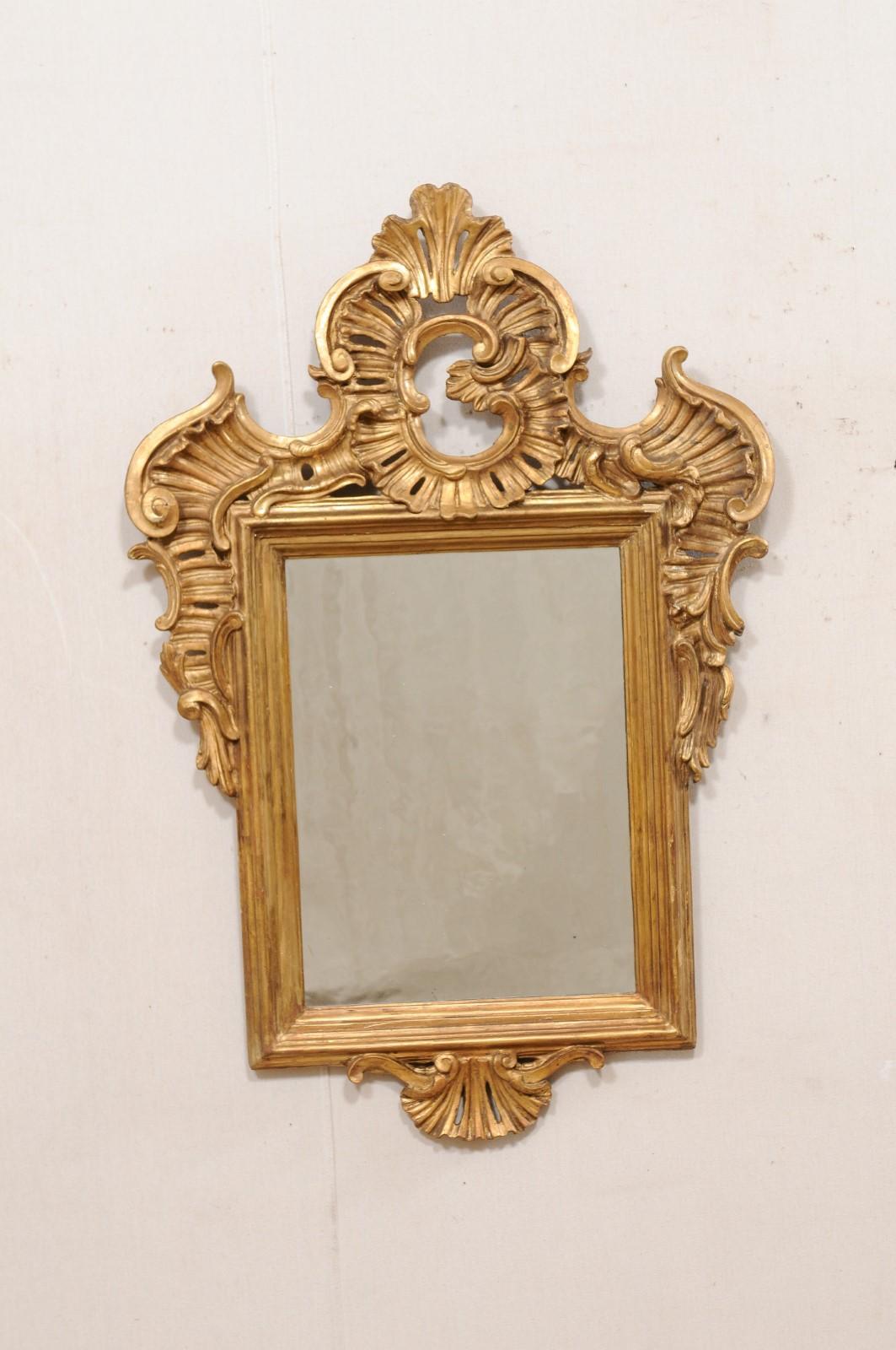 European Continental Baroque Gilt Mirror w/Beautiful Pierce-Carved Crest, Late 18th C. For Sale