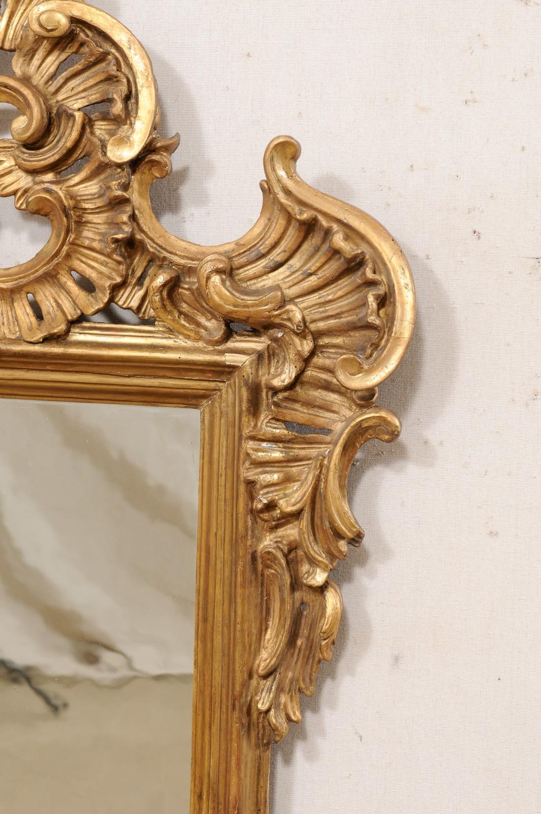Continental Baroque Gilt Mirror w/Beautiful Pierce-Carved Crest, Late 18th C. For Sale 1