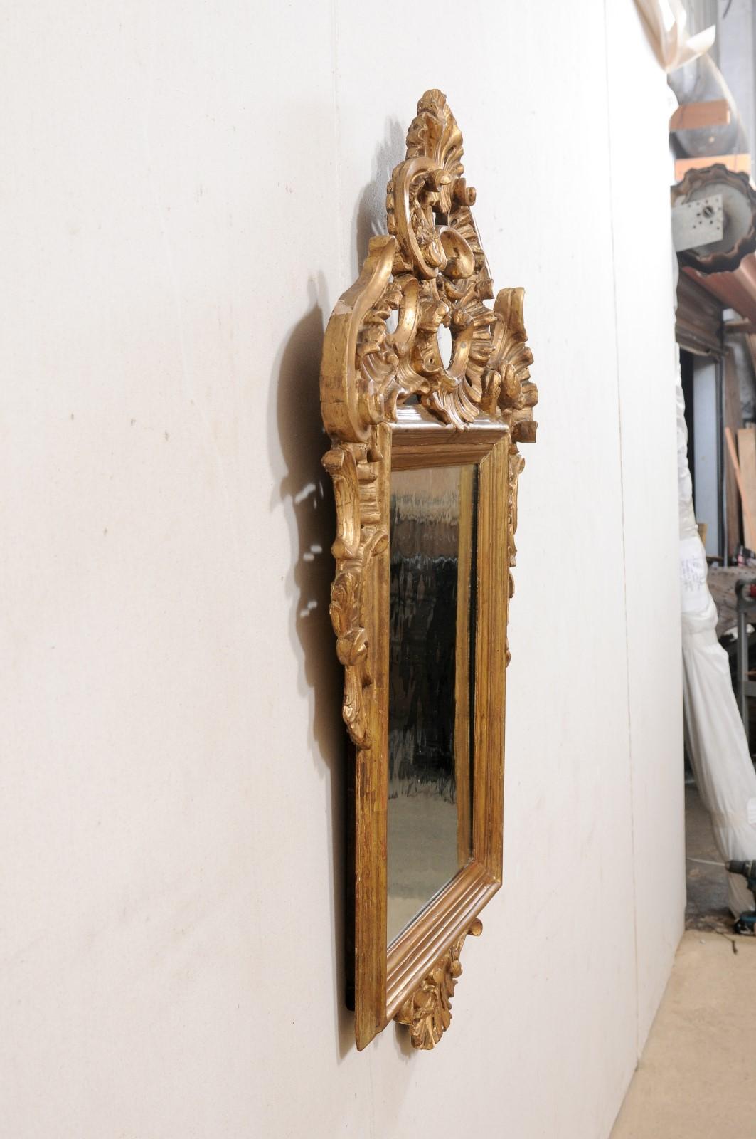 Continental Baroque Gilt Mirror w/Beautiful Pierce-Carved Crest, Late 18th C. For Sale 4