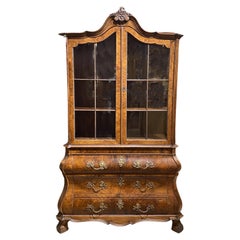 Vintage Continental Baroque Revival Burled Walnut Cabinet in a Bombé Form